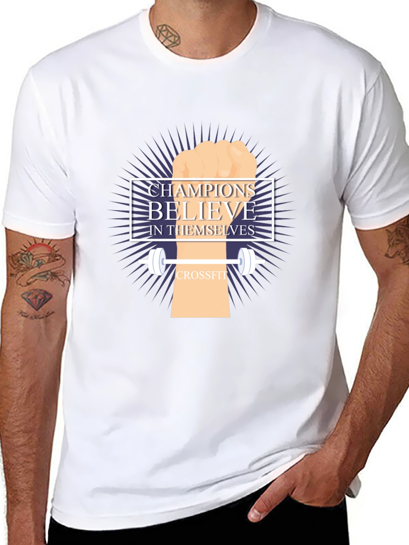 Champion Believe CrossFit T-Shirt - Motivational Fitness Tee
