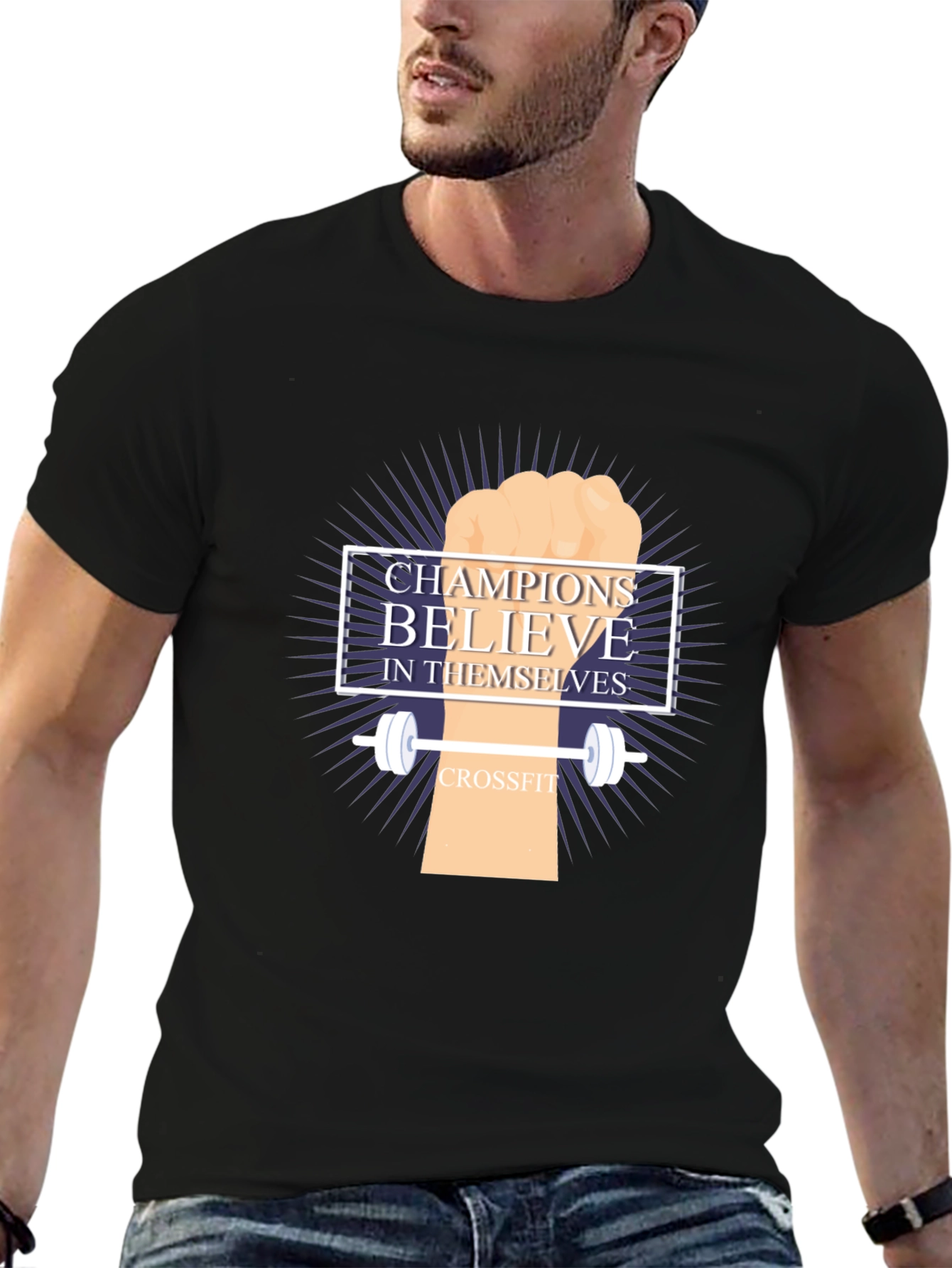 Champion Believe CrossFit T-Shirt - Motivational Fitness Tee