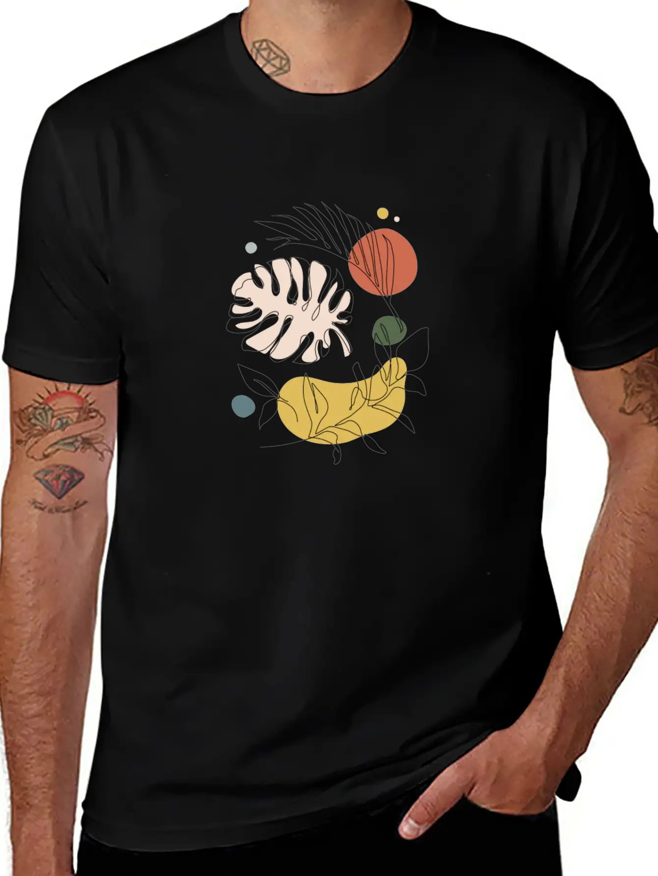 Abstract Organic Leaves Stylish Everyday T-Shirt – Unisex Basic Cotton Tee