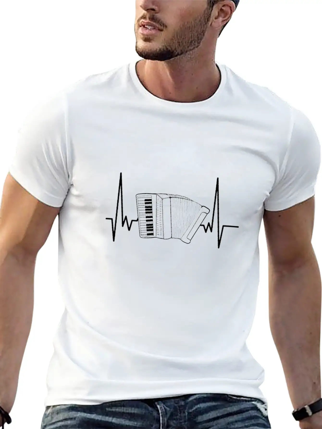 Accordion Heartbeat Music Player Musician Gift Stylish Everyday T-Shirt – Unisex Basic Cotton Tee