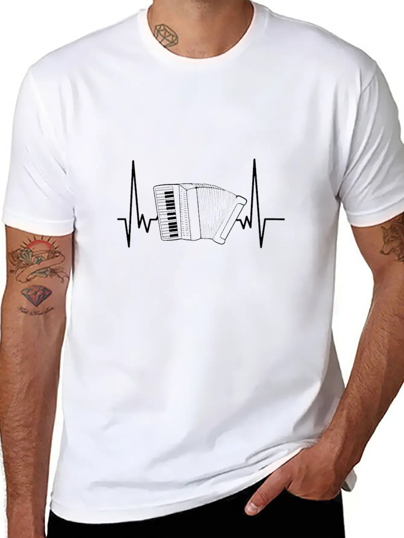 Accordion Heartbeat Music Player Musician Gift Stylish Everyday T-Shirt – Unisex Basic Cotton Tee