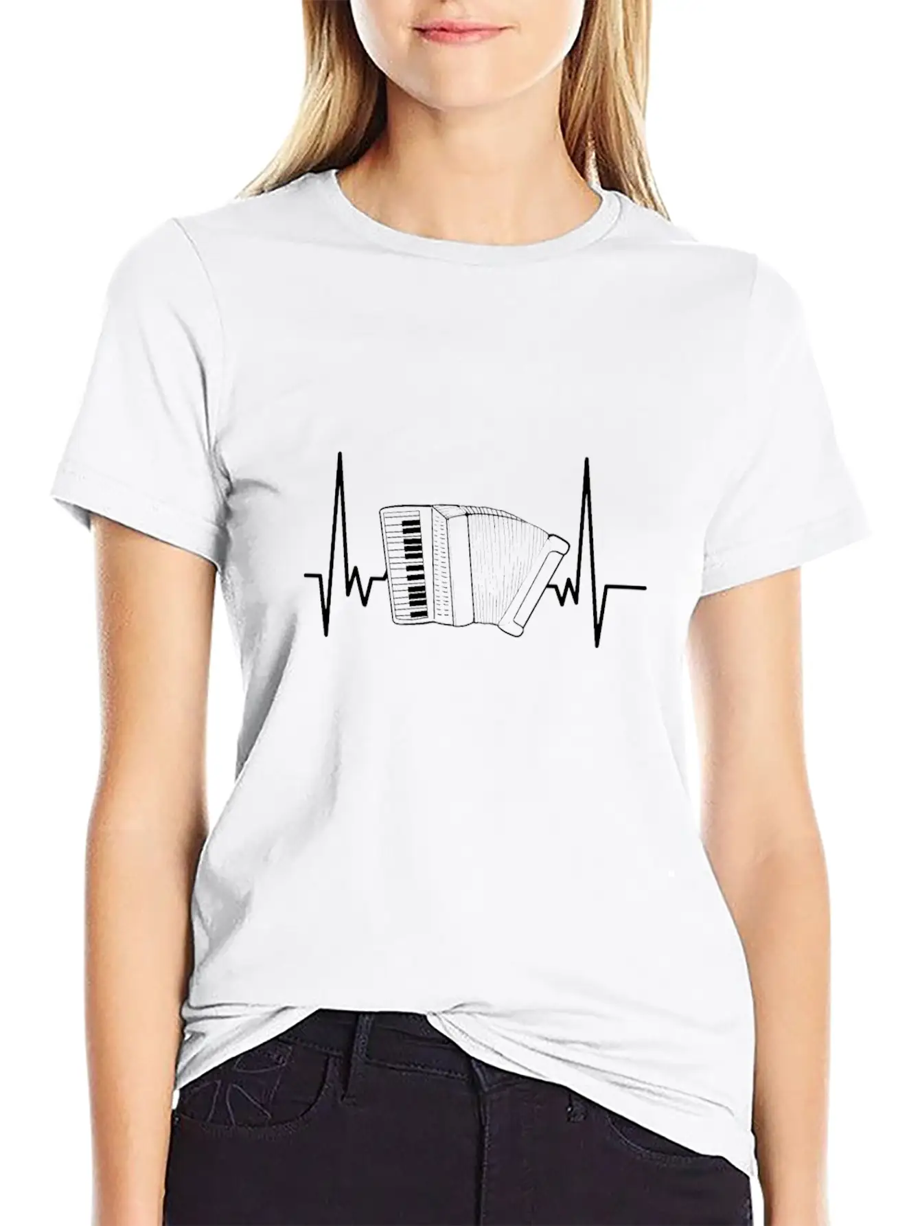 Accordion Heartbeat Music Player Musician Gift Stylish Everyday T-Shirt – Unisex Basic Cotton Tee