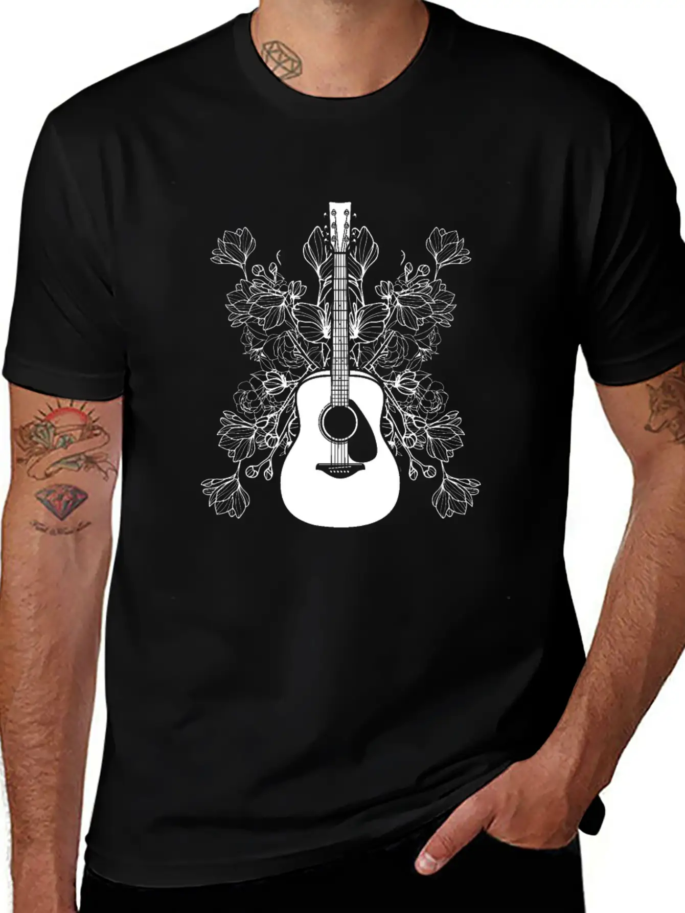 Acoustic Guitar Guitarist Stylish Everyday T-Shirt – Unisex Basic Cotton Tee