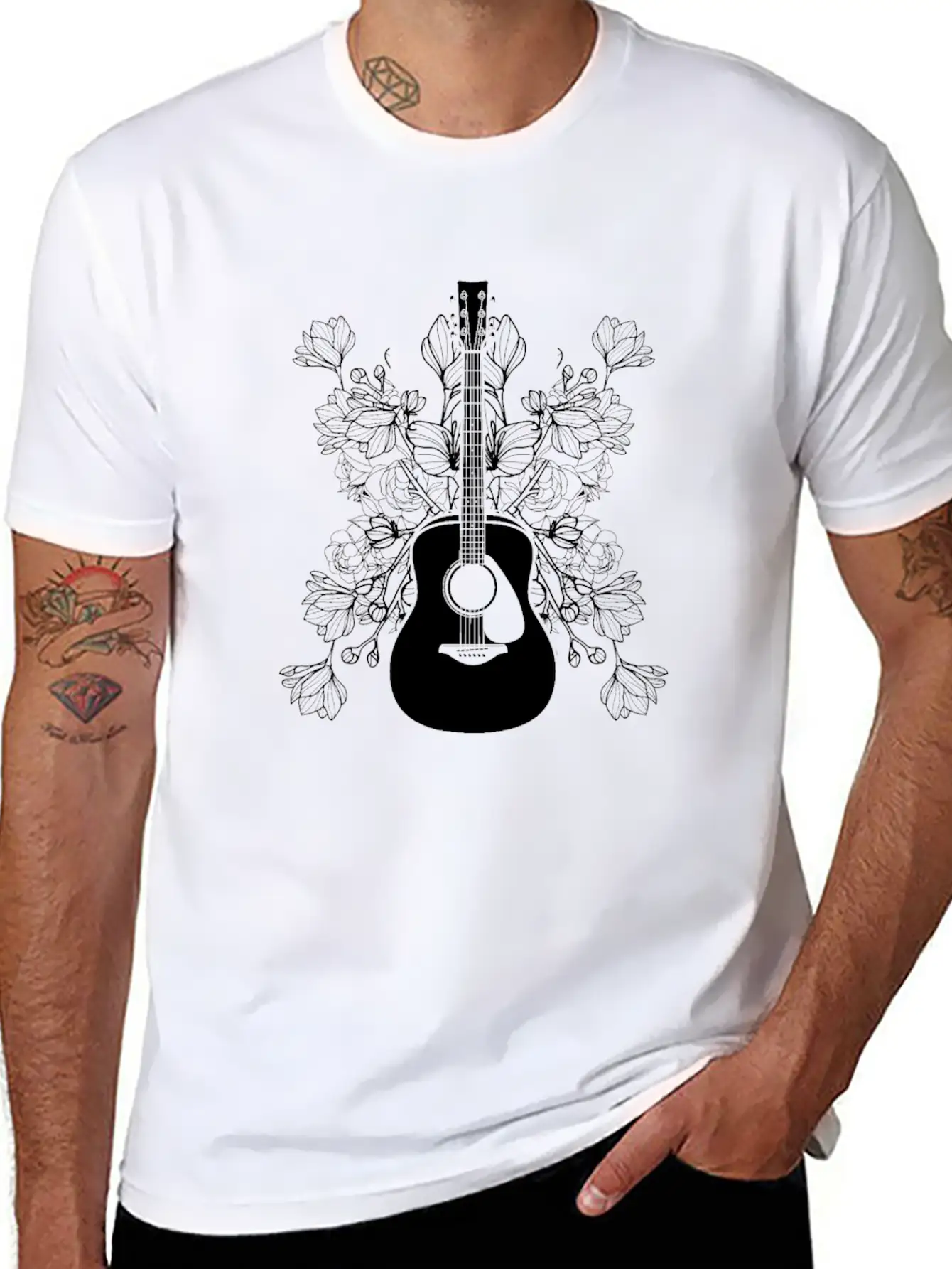 Acoustic Guitar Guitarist Stylish Everyday T-Shirt – Unisex Basic Cotton Tee