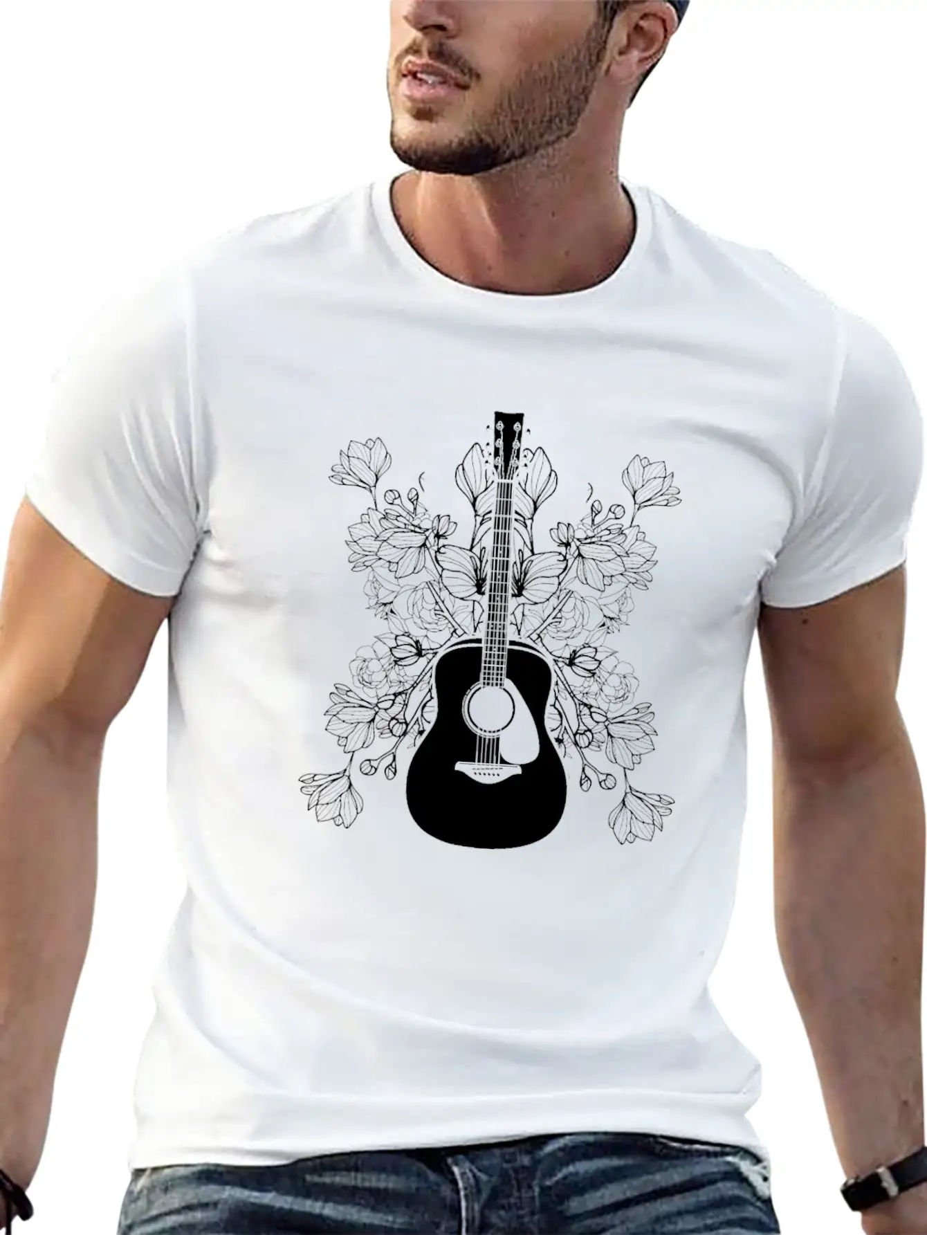 Acoustic Guitar Guitarist Stylish Everyday T-Shirt – Unisex Basic Cotton Tee