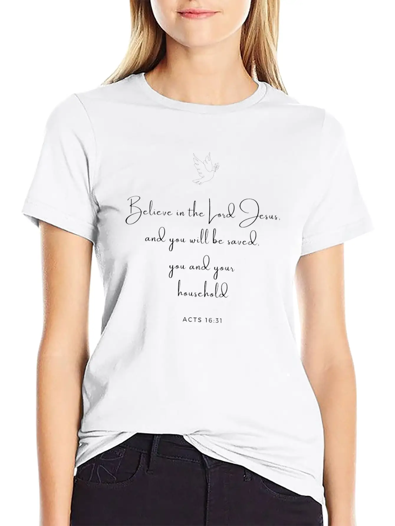 Acts 16:31 - Bible New Testament Christian Faith Essential Unisex Summer Tee – Soft Cotton Casual Fit