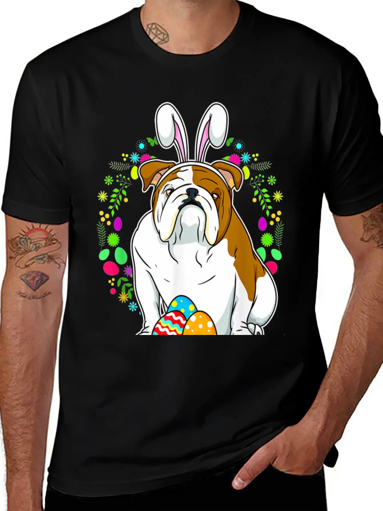 Adorable Bulldog In Bunny Ears T Shirt For Easter Unisex Short Sleeve Soft Cotton T-Shirt – Casual Everyday Wear