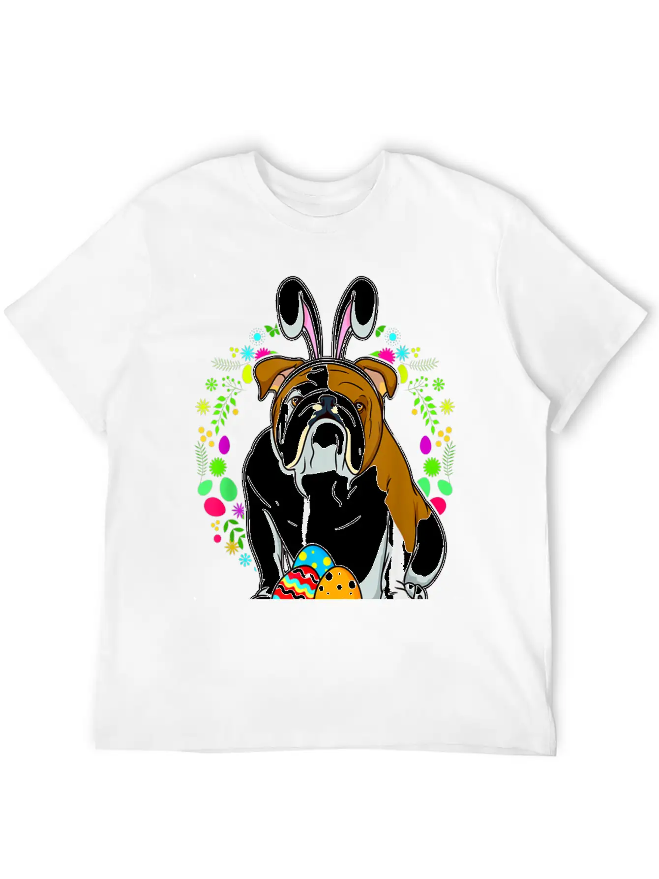 Adorable Bulldog In Bunny Ears T Shirt For Easter Unisex Short Sleeve Soft Cotton T-Shirt – Casual Everyday Wear