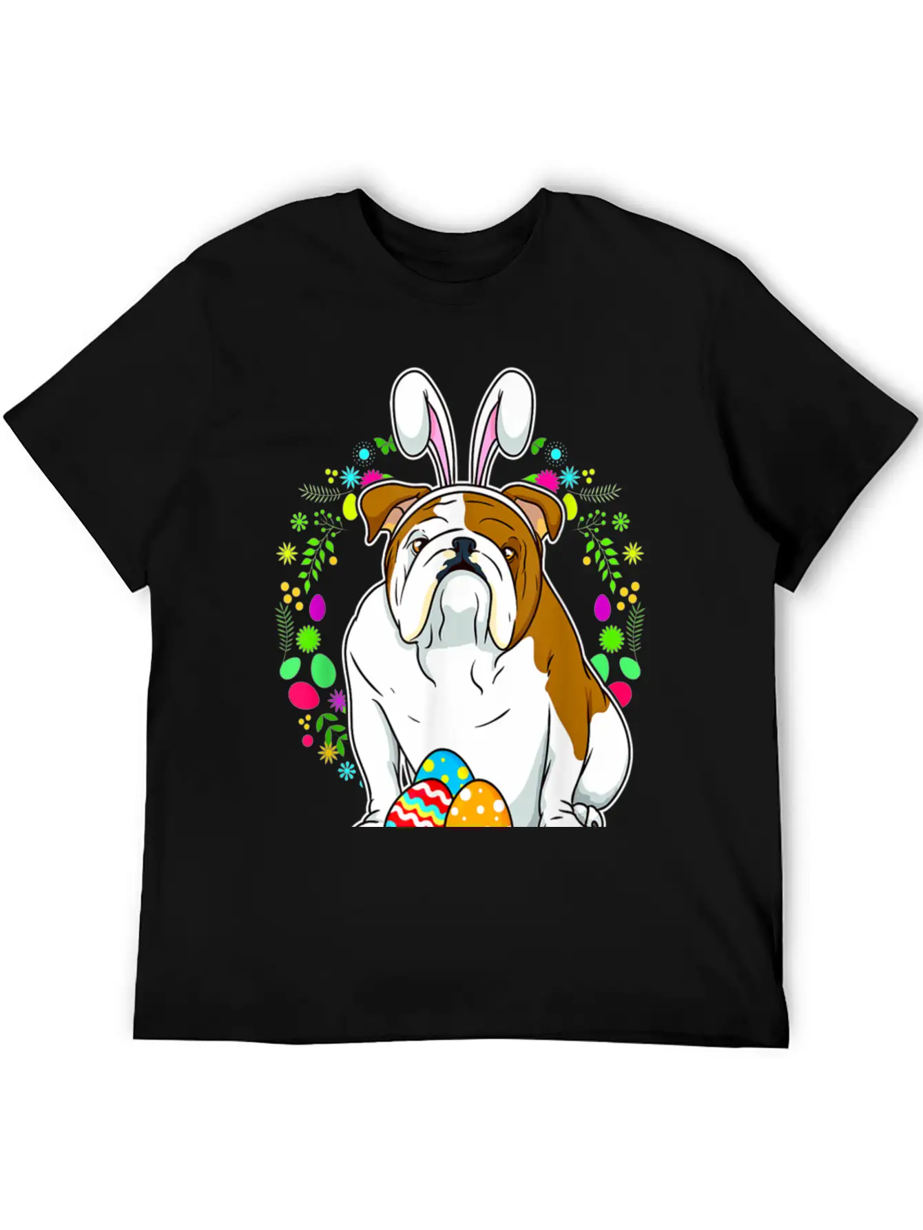 Adorable Bulldog In Bunny Ears T Shirt For Easter Unisex Short Sleeve Soft Cotton T-Shirt – Casual Everyday Wear
