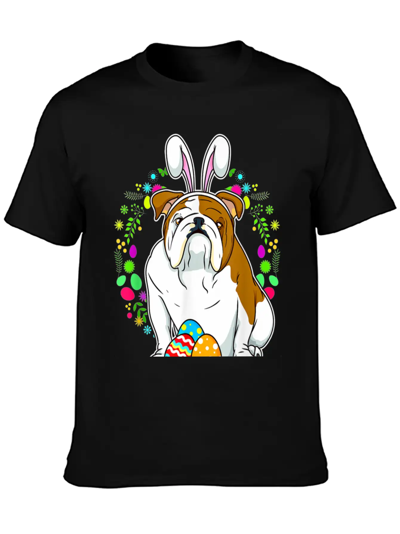 Adorable Bulldog In Bunny Ears T Shirt For Easter Unisex Short Sleeve Soft Cotton T-Shirt – Casual Everyday Wear