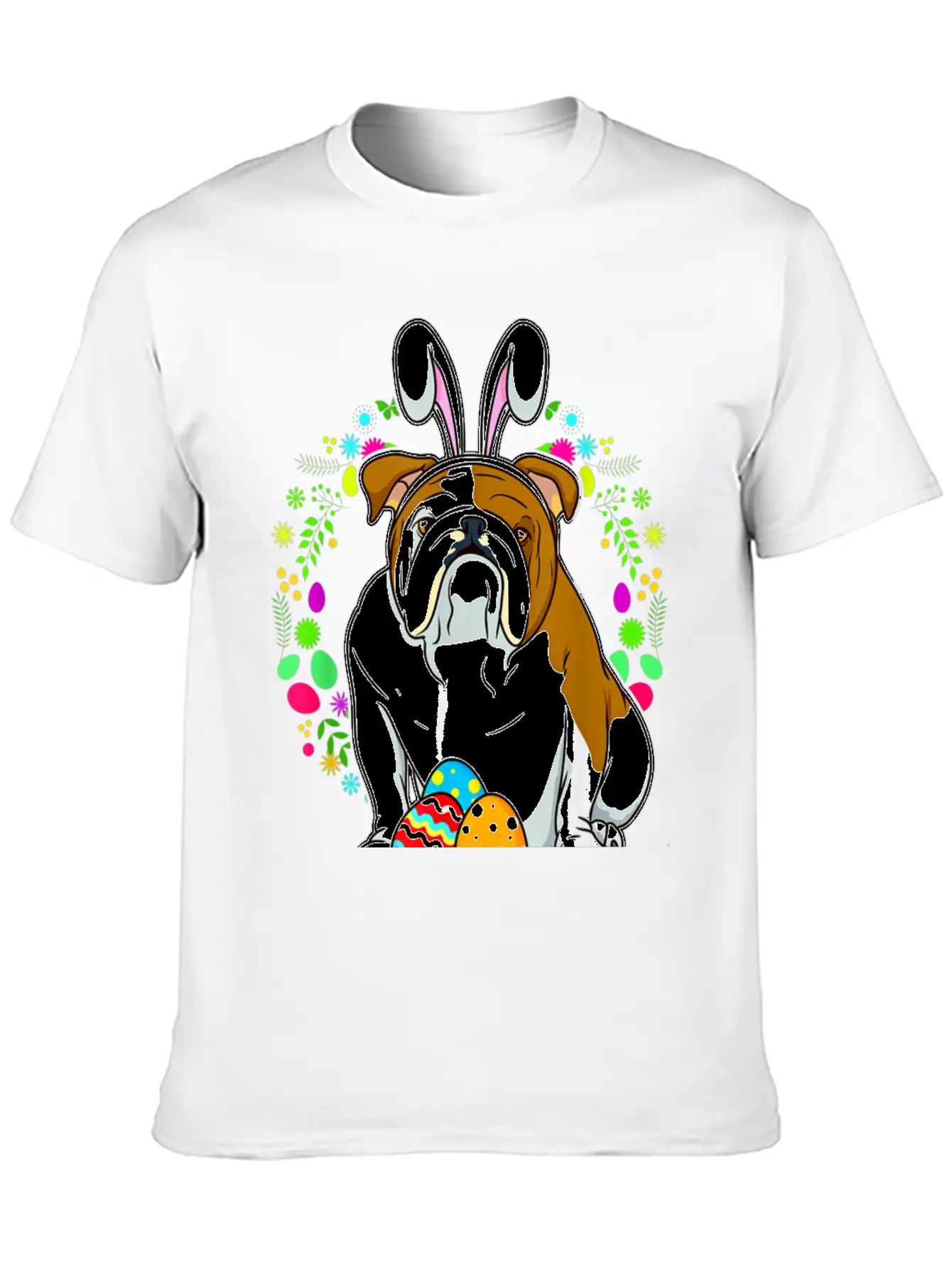 Adorable Bulldog In Bunny Ears T Shirt For Easter Unisex Short Sleeve Soft Cotton T-Shirt – Casual Everyday Wear