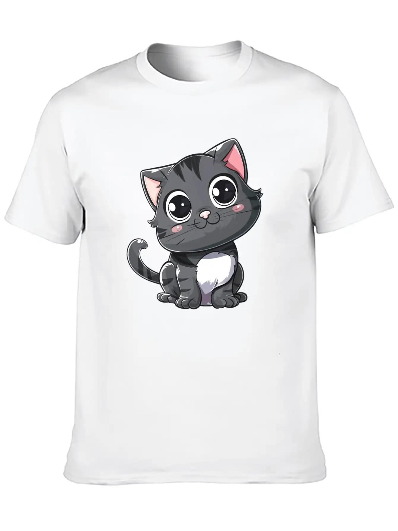 Adorable Charcoal Gray Kitten Portrait Stylish Everyday T-Shirt – Unisex Basic Cotton Tee