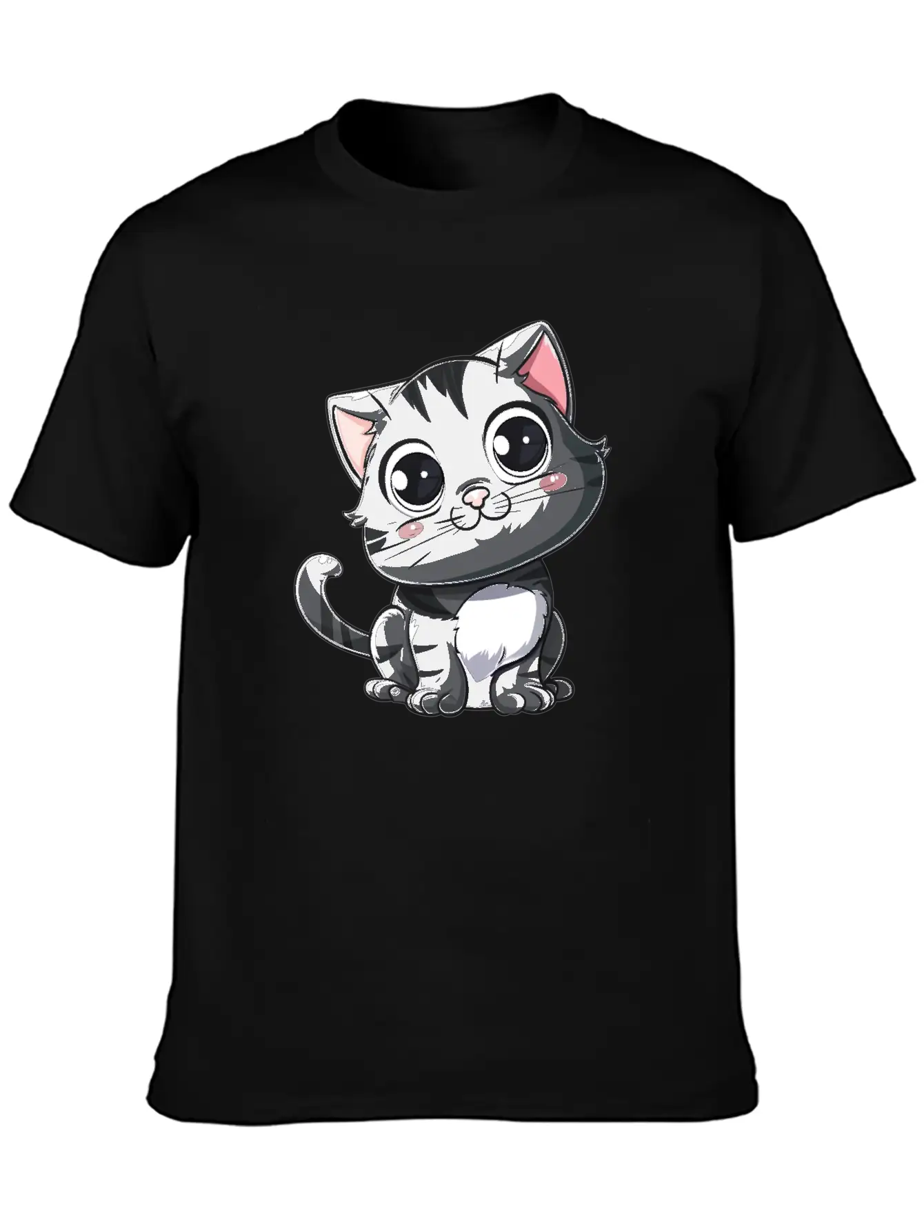 Adorable Charcoal Gray Kitten Portrait Stylish Everyday T-Shirt – Unisex Basic Cotton Tee