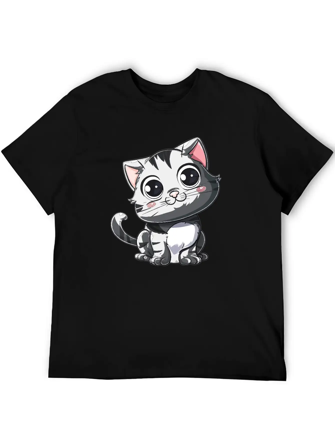 Adorable Charcoal Gray Kitten Portrait Stylish Everyday T-Shirt – Unisex Basic Cotton Tee