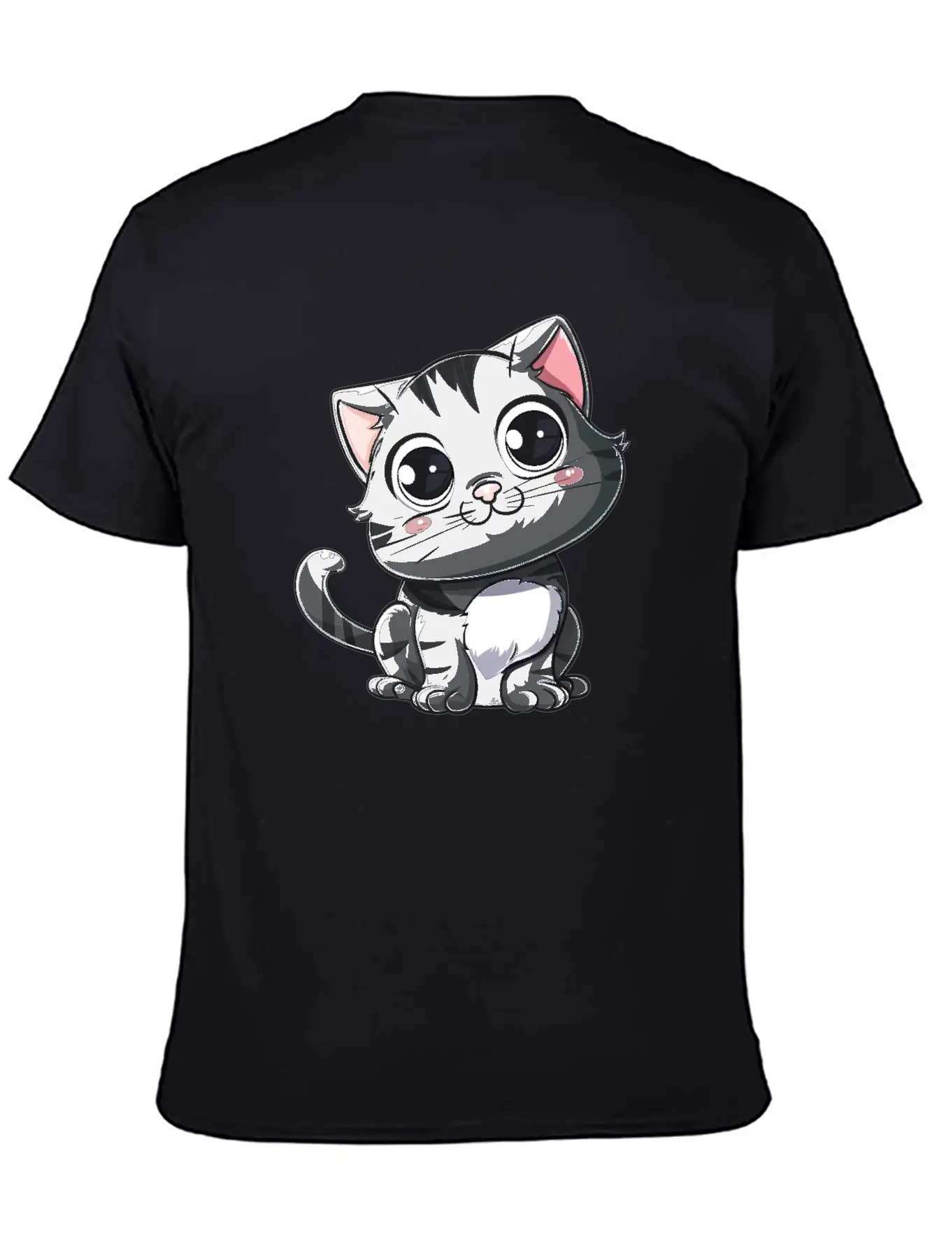 Adorable Charcoal Gray Kitten Portrait Stylish Everyday T-Shirt – Unisex Basic Cotton Tee