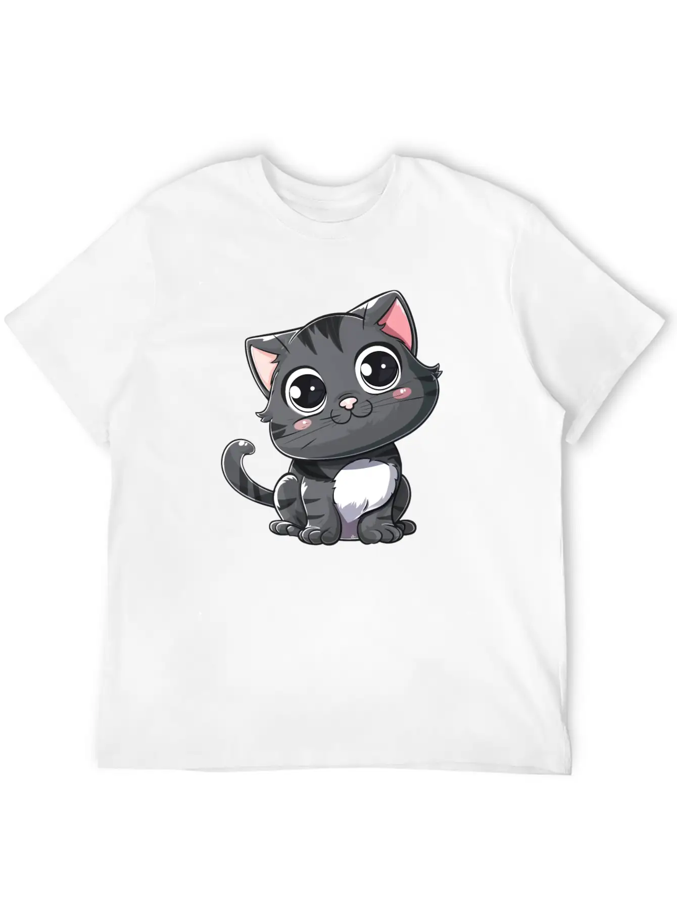 Adorable Charcoal Gray Kitten Portrait Stylish Everyday T-Shirt – Unisex Basic Cotton Tee