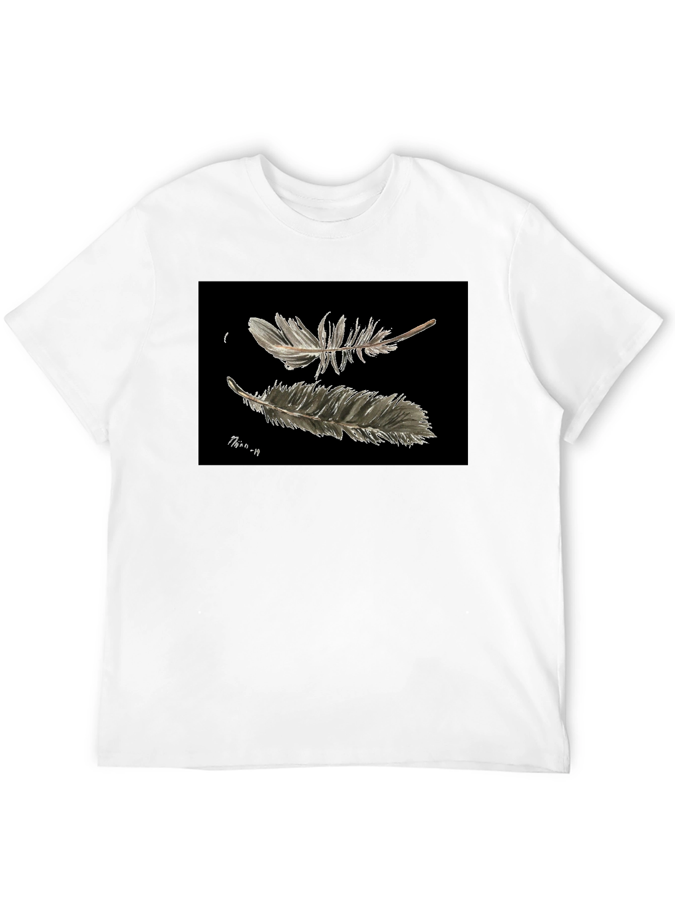 Feather Print Black T-Shirt