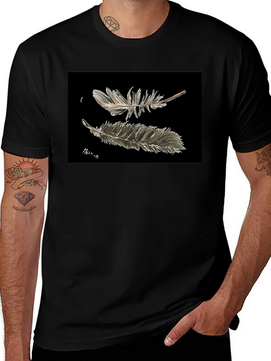 Feather Print Black T-Shirt