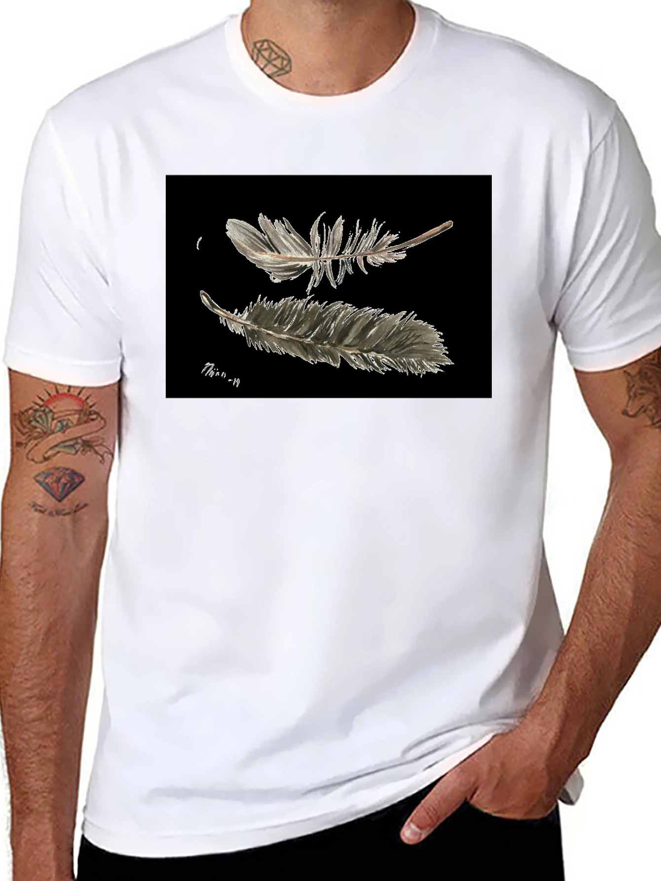 Feather Print Black T-Shirt