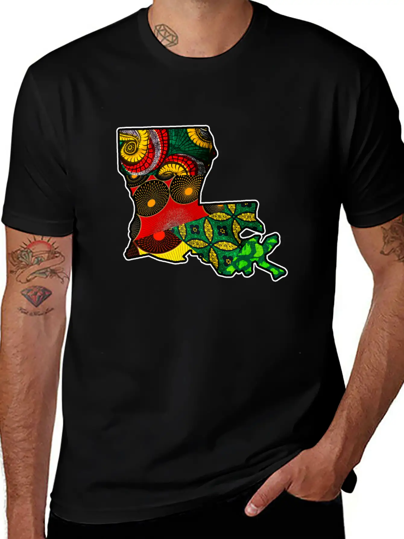 African Fabric Reggae Rasta Themed Louisiana State Timeless Short Sleeve Tee – Comfy And Minimalist Design