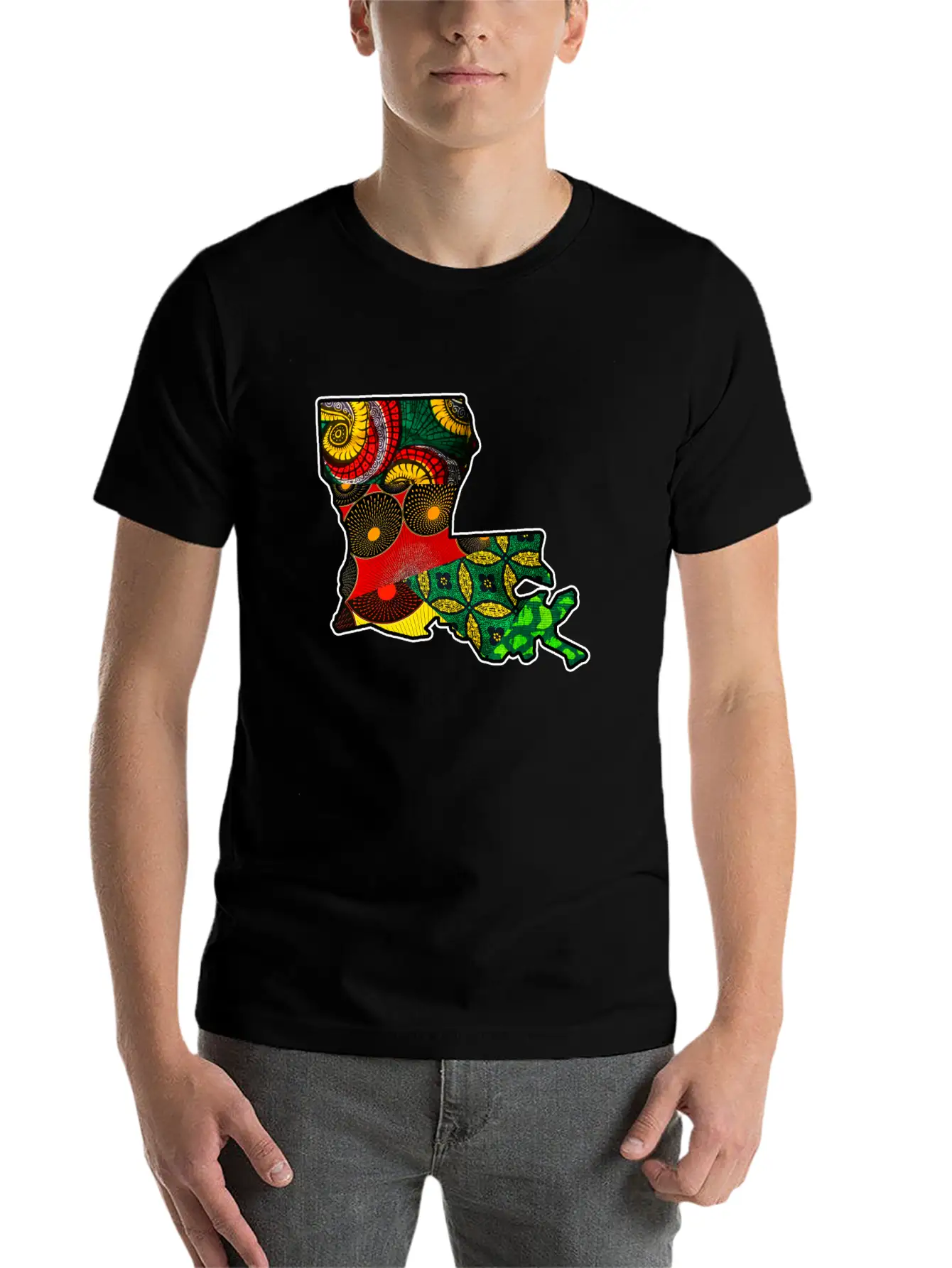 African Fabric Reggae Rasta Themed Louisiana State Timeless Short Sleeve Tee – Comfy And Minimalist Design