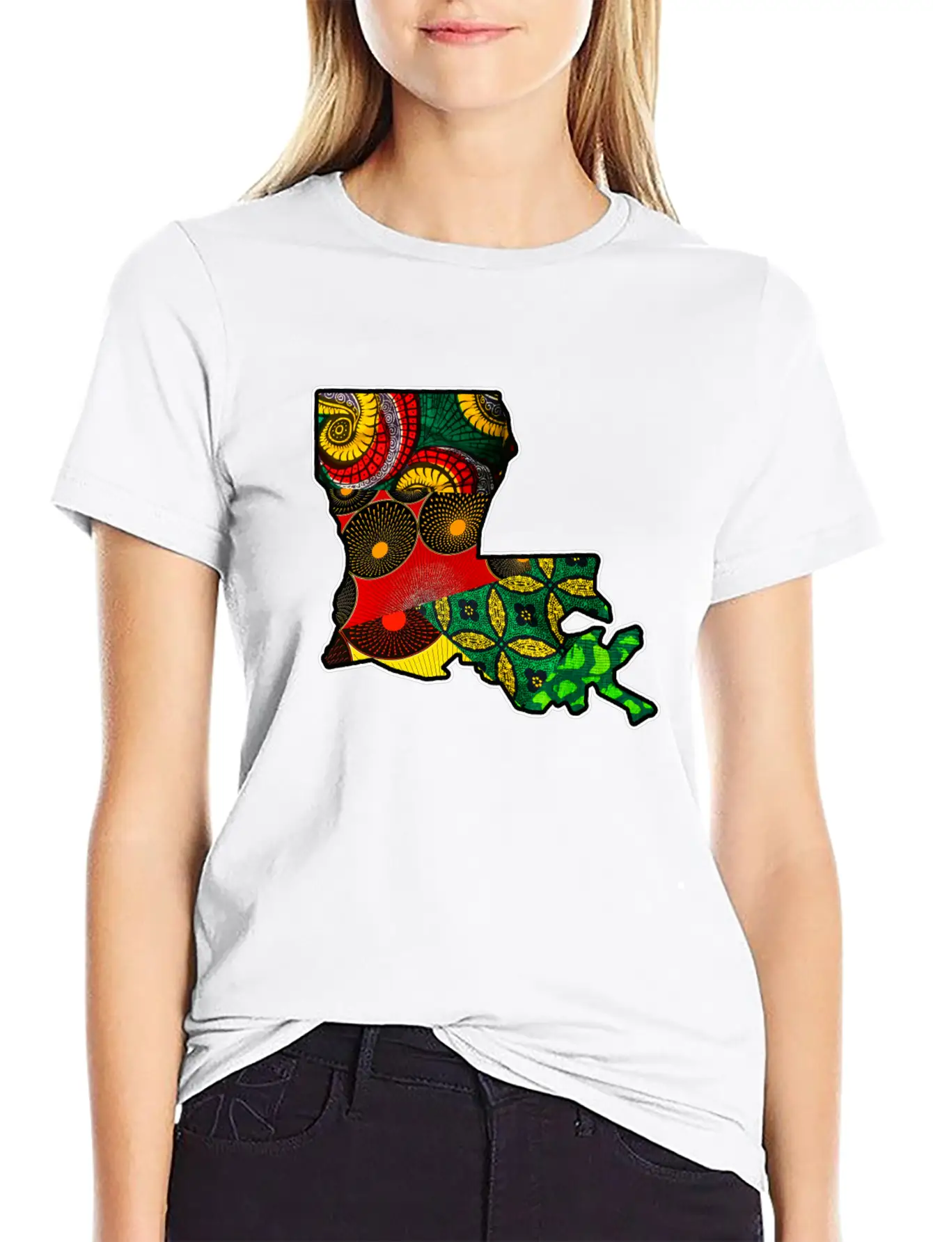 African Fabric Reggae Rasta Themed Louisiana State Timeless Short Sleeve Tee – Comfy And Minimalist Design