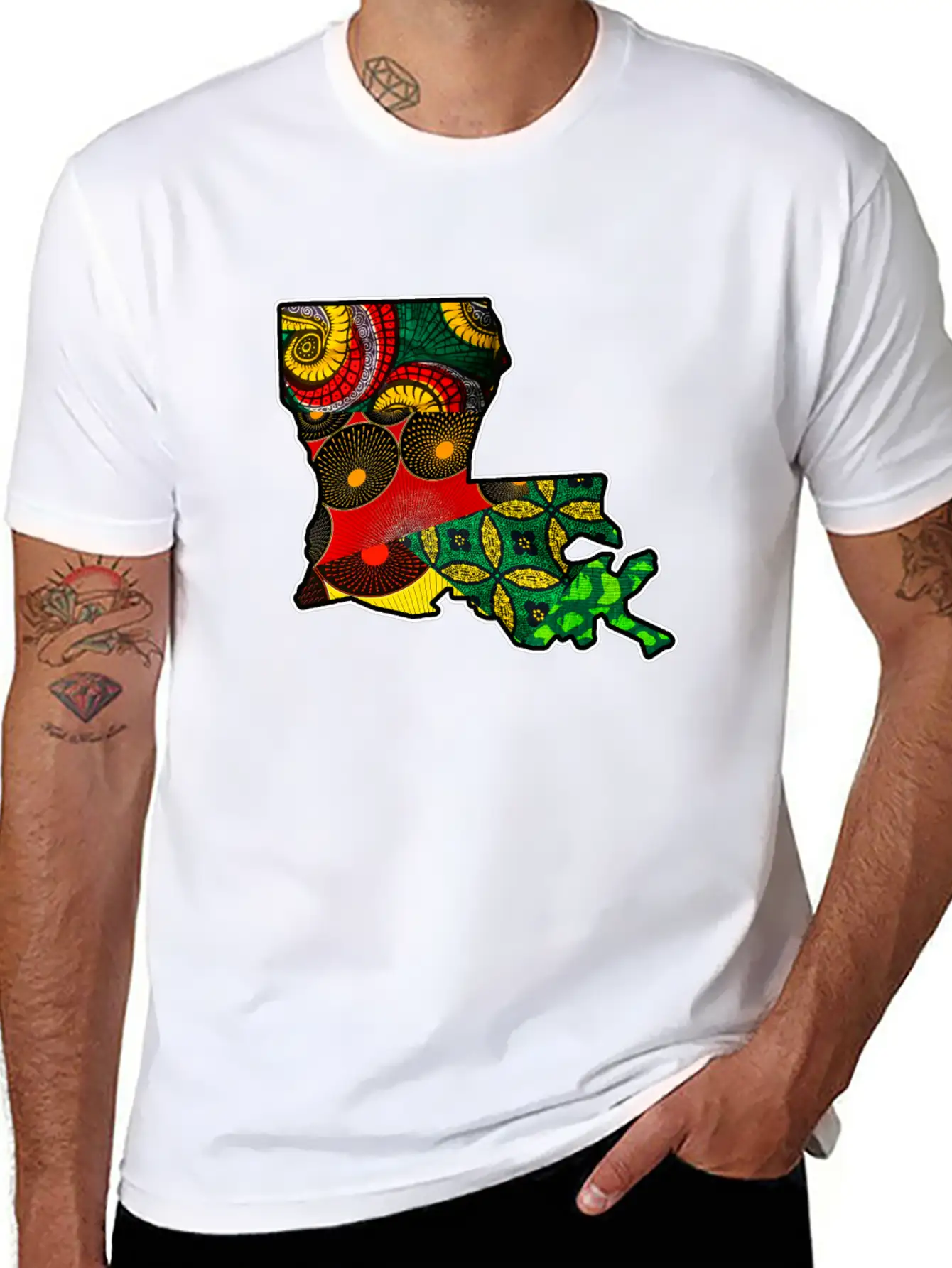 African Fabric Reggae Rasta Themed Louisiana State Timeless Short Sleeve Tee – Comfy And Minimalist Design