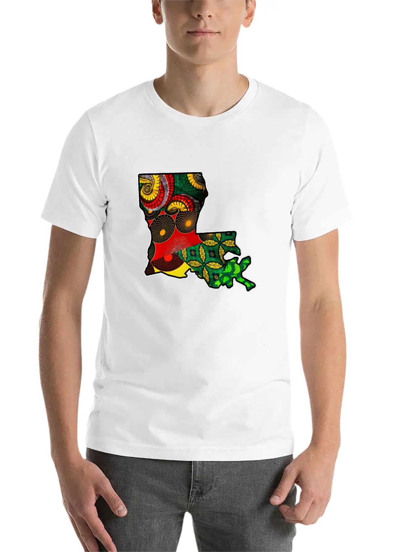 African Fabric Reggae Rasta Themed Louisiana State Timeless Short Sleeve Tee – Comfy And Minimalist Design