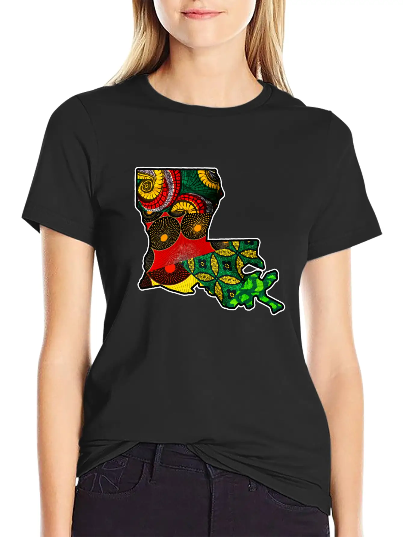 African Fabric Reggae Rasta Themed Louisiana State Timeless Short Sleeve Tee – Comfy And Minimalist Design