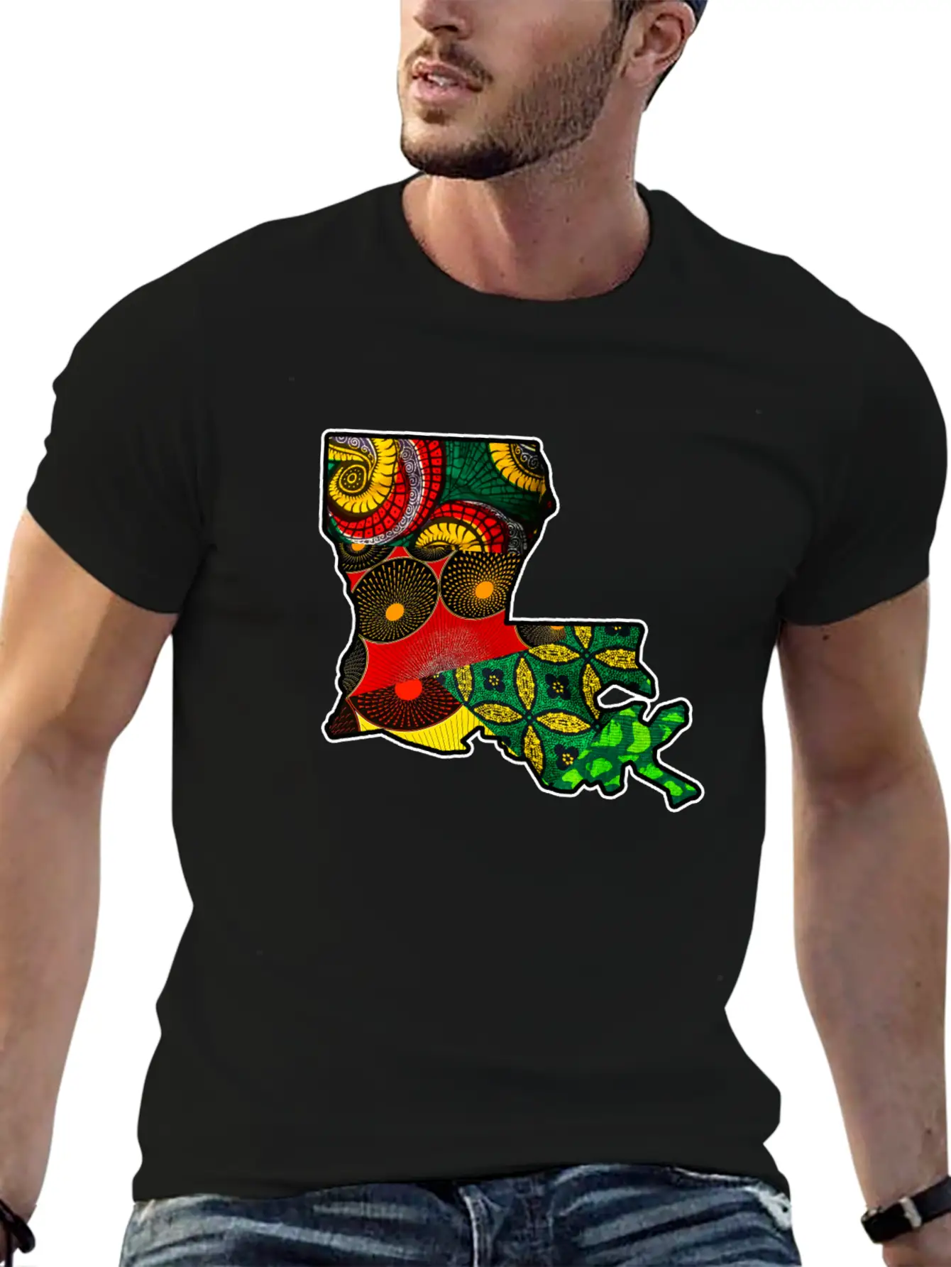 African Fabric Reggae Rasta Themed Louisiana State Timeless Short Sleeve Tee – Comfy And Minimalist Design