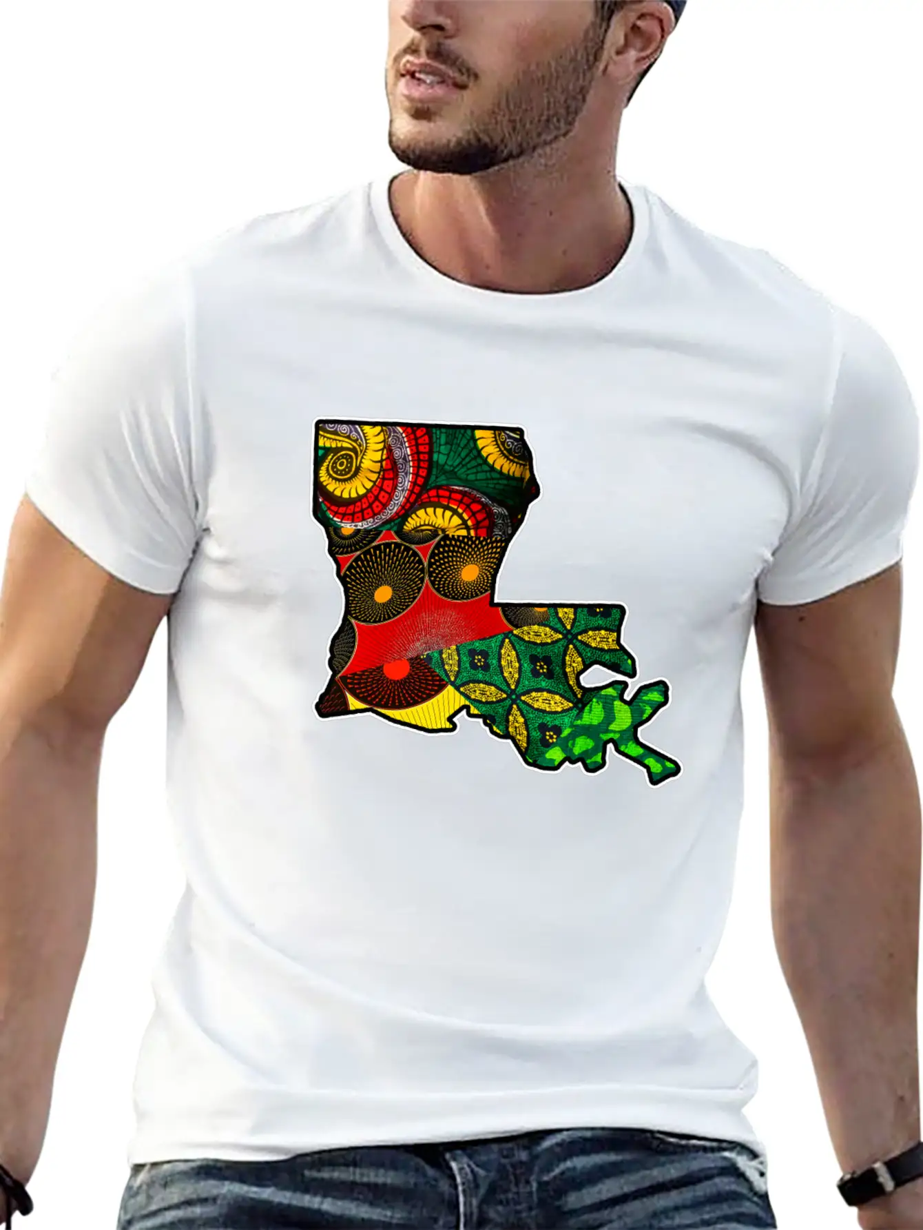 African Fabric Reggae Rasta Themed Louisiana State Timeless Short Sleeve Tee – Comfy And Minimalist Design