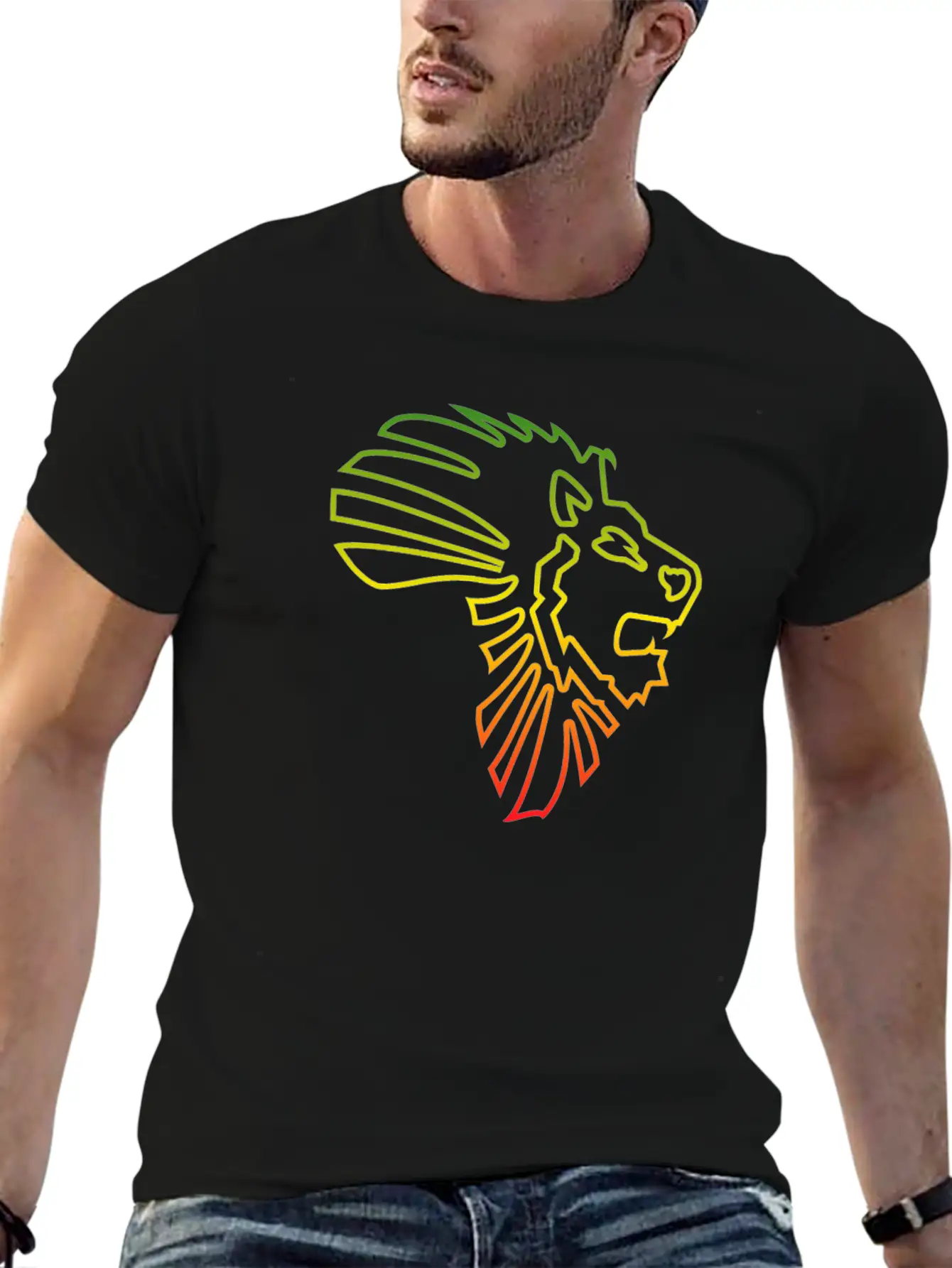 African Map African Lion Red Gold Green Outline Stylish Everyday T-Shirt – Unisex Basic Cotton Tee