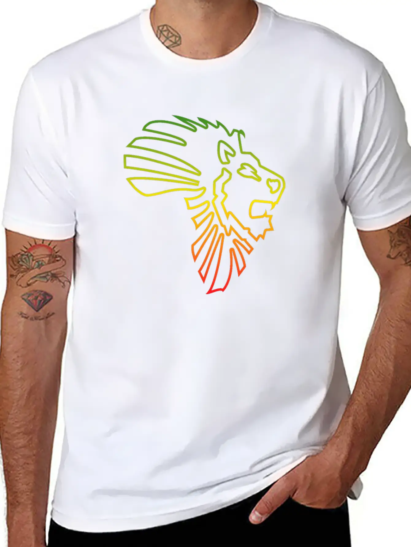 African Map African Lion Red Gold Green Outline Stylish Everyday T-Shirt – Unisex Basic Cotton Tee
