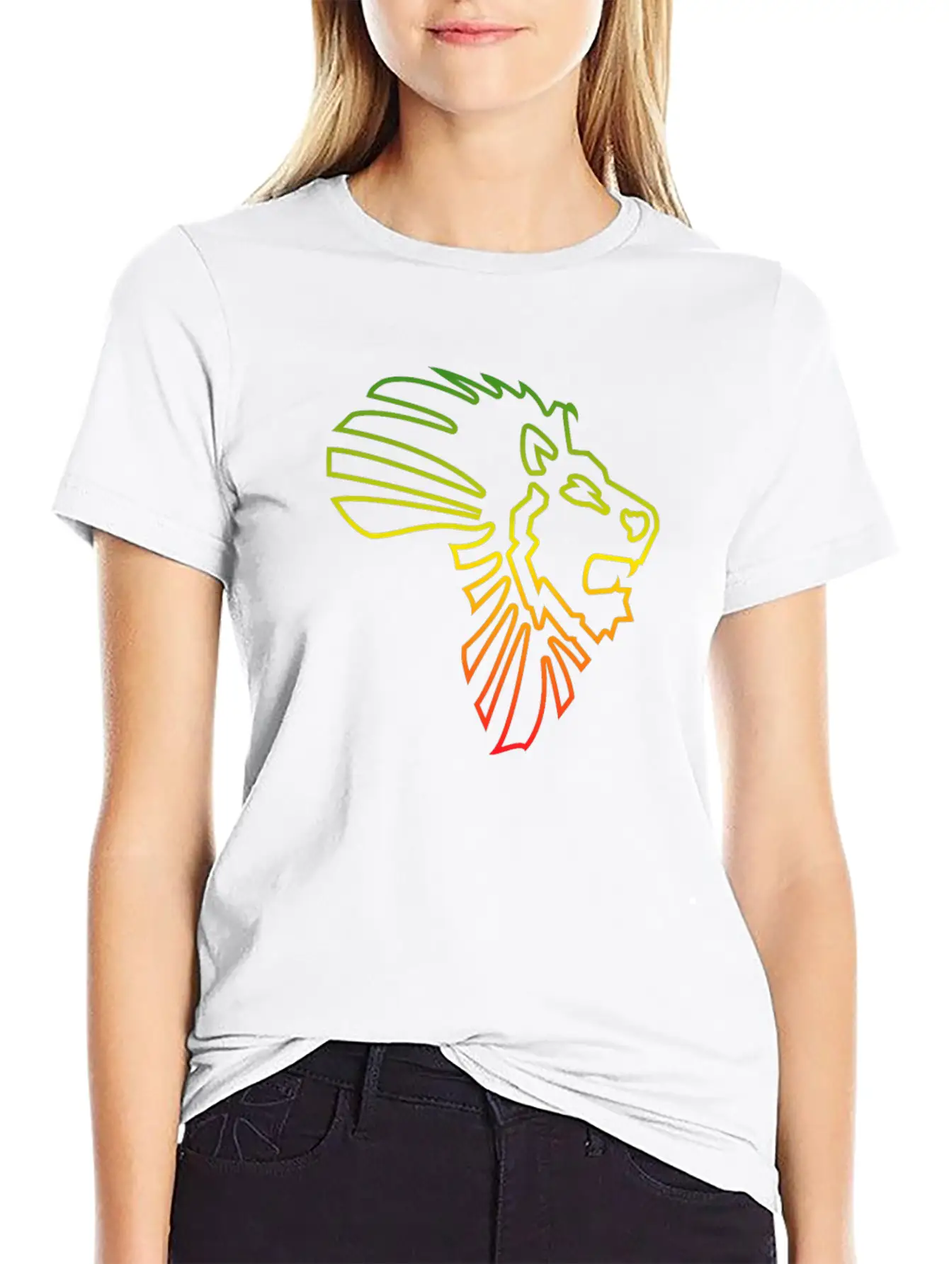 African Map African Lion Red Gold Green Outline Stylish Everyday T-Shirt – Unisex Basic Cotton Tee
