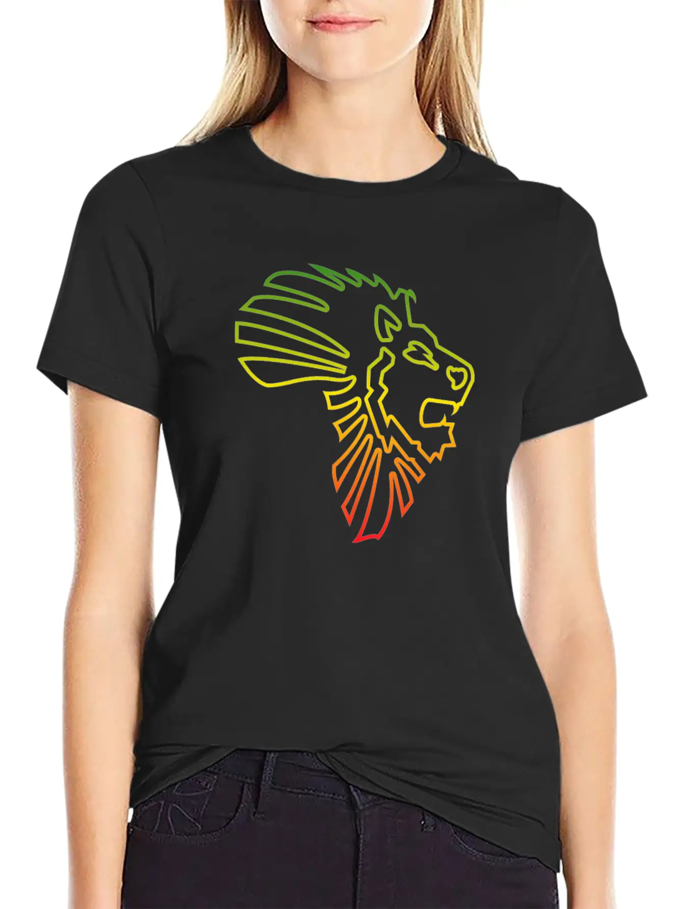 African Map African Lion Red Gold Green Outline Stylish Everyday T-Shirt – Unisex Basic Cotton Tee