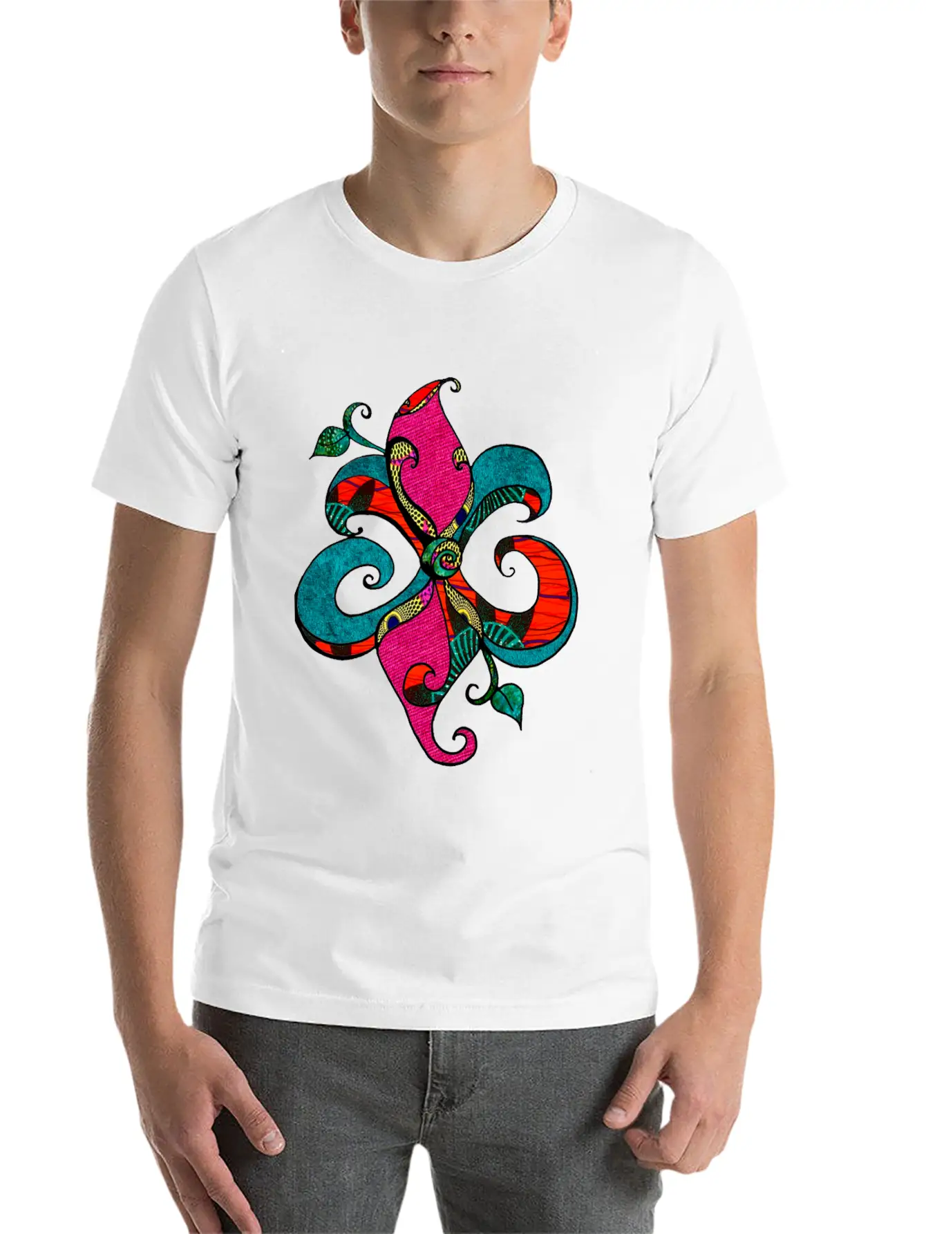 Afropastel Fleur D Lis Unisex Short Sleeve Soft Cotton T-Shirt – Casual Everyday Wear