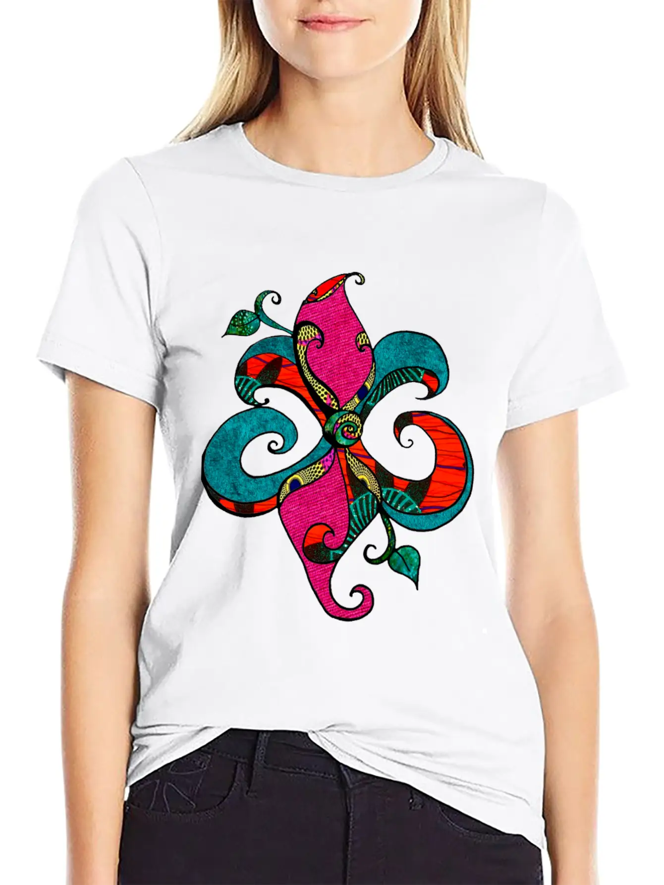 Afropastel Fleur D Lis Unisex Short Sleeve Soft Cotton T-Shirt – Casual Everyday Wear