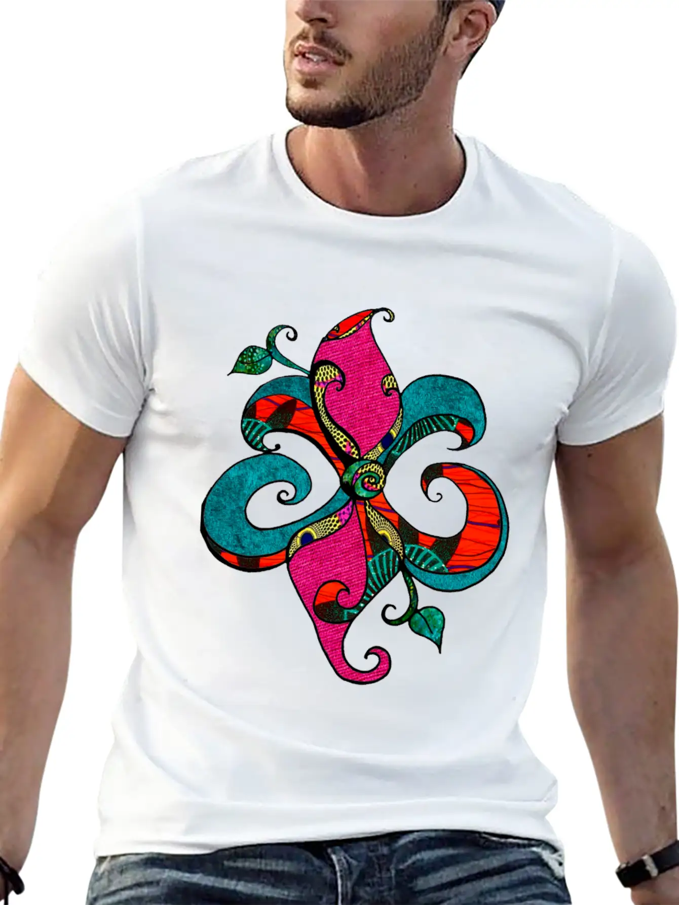Afropastel Fleur D Lis Unisex Short Sleeve Soft Cotton T-Shirt – Casual Everyday Wear
