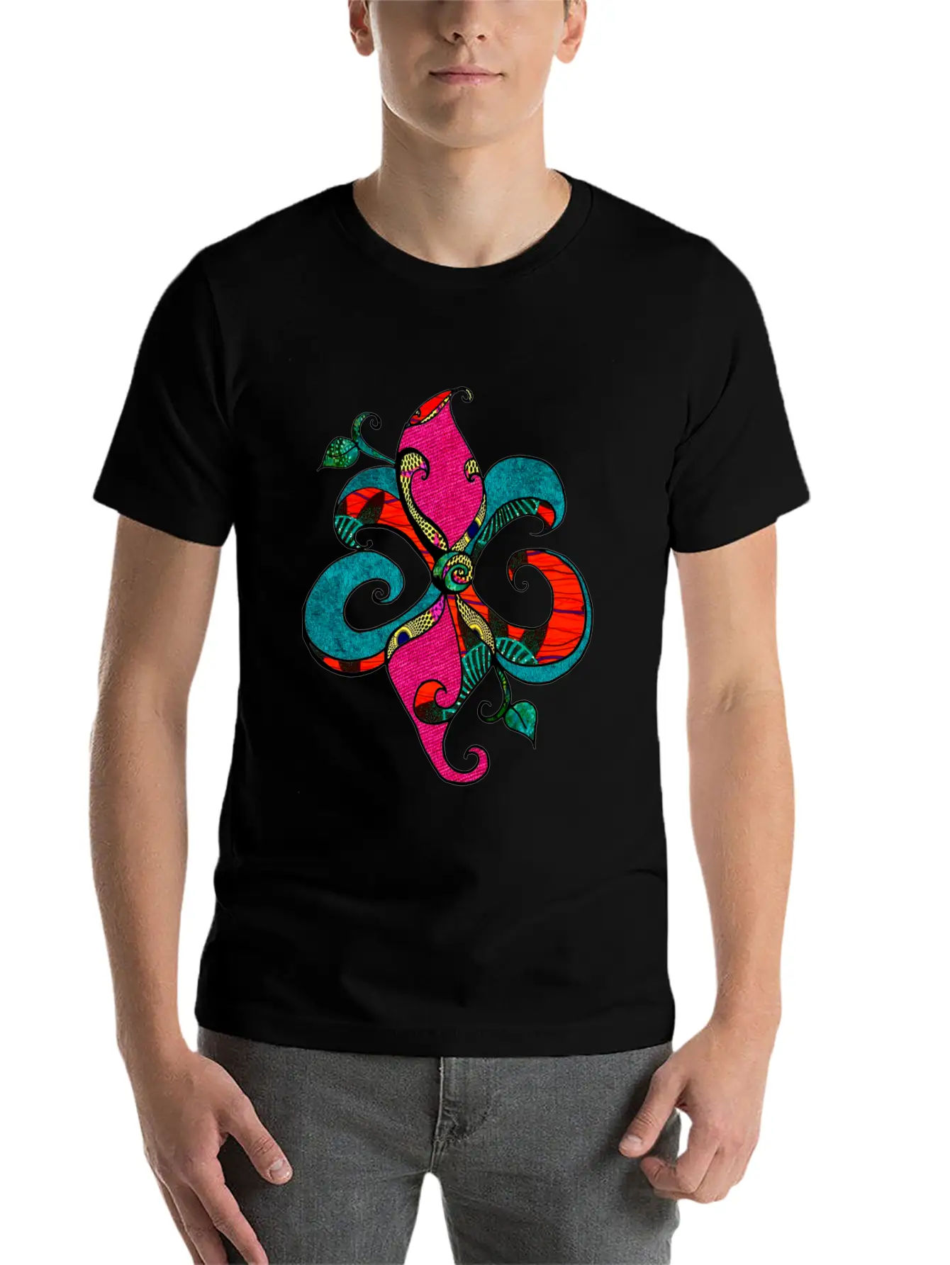 Afropastel Fleur D Lis Unisex Short Sleeve Soft Cotton T-Shirt – Casual Everyday Wear