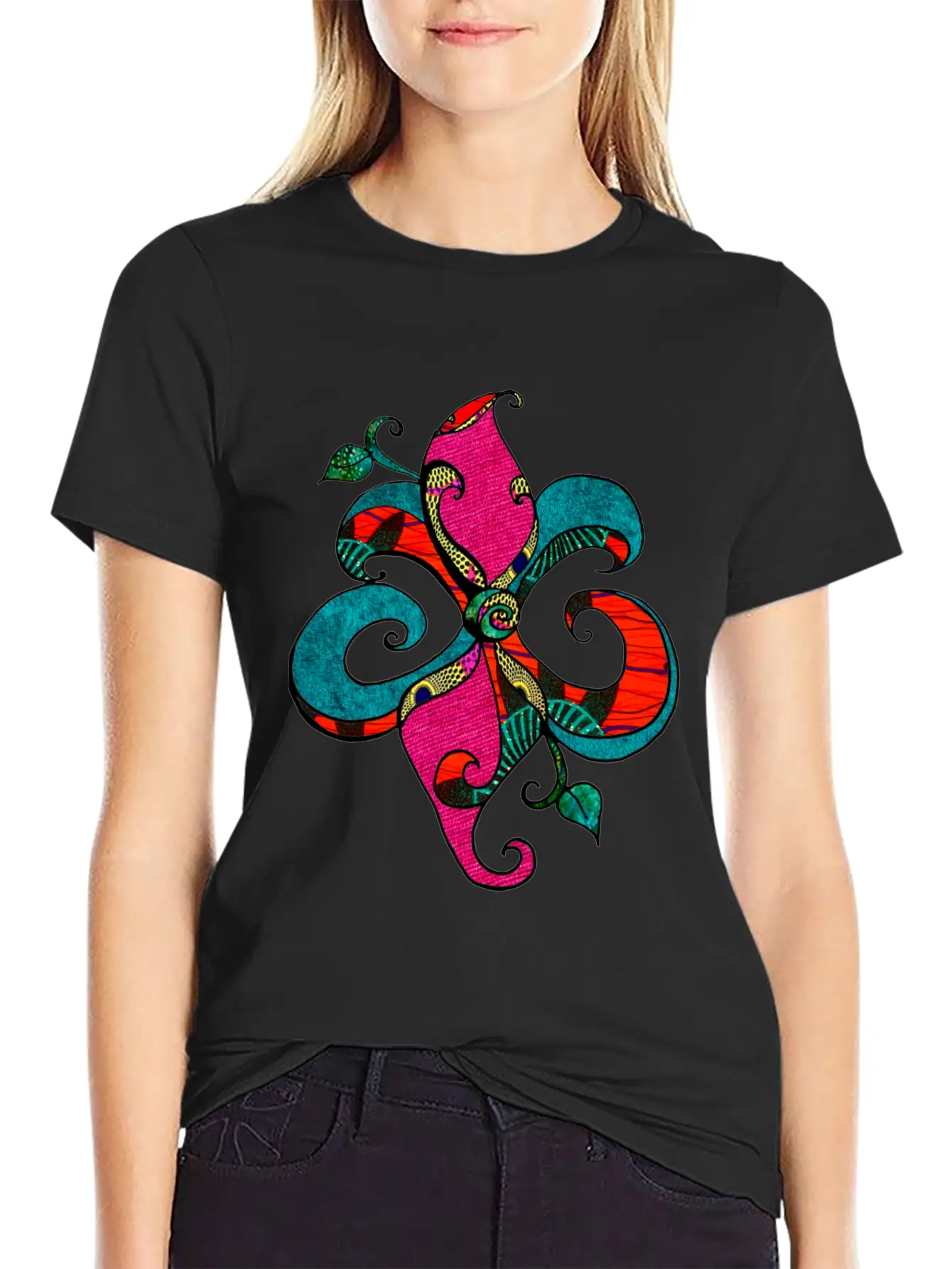 Afropastel Fleur D Lis Unisex Short Sleeve Soft Cotton T-Shirt – Casual Everyday Wear