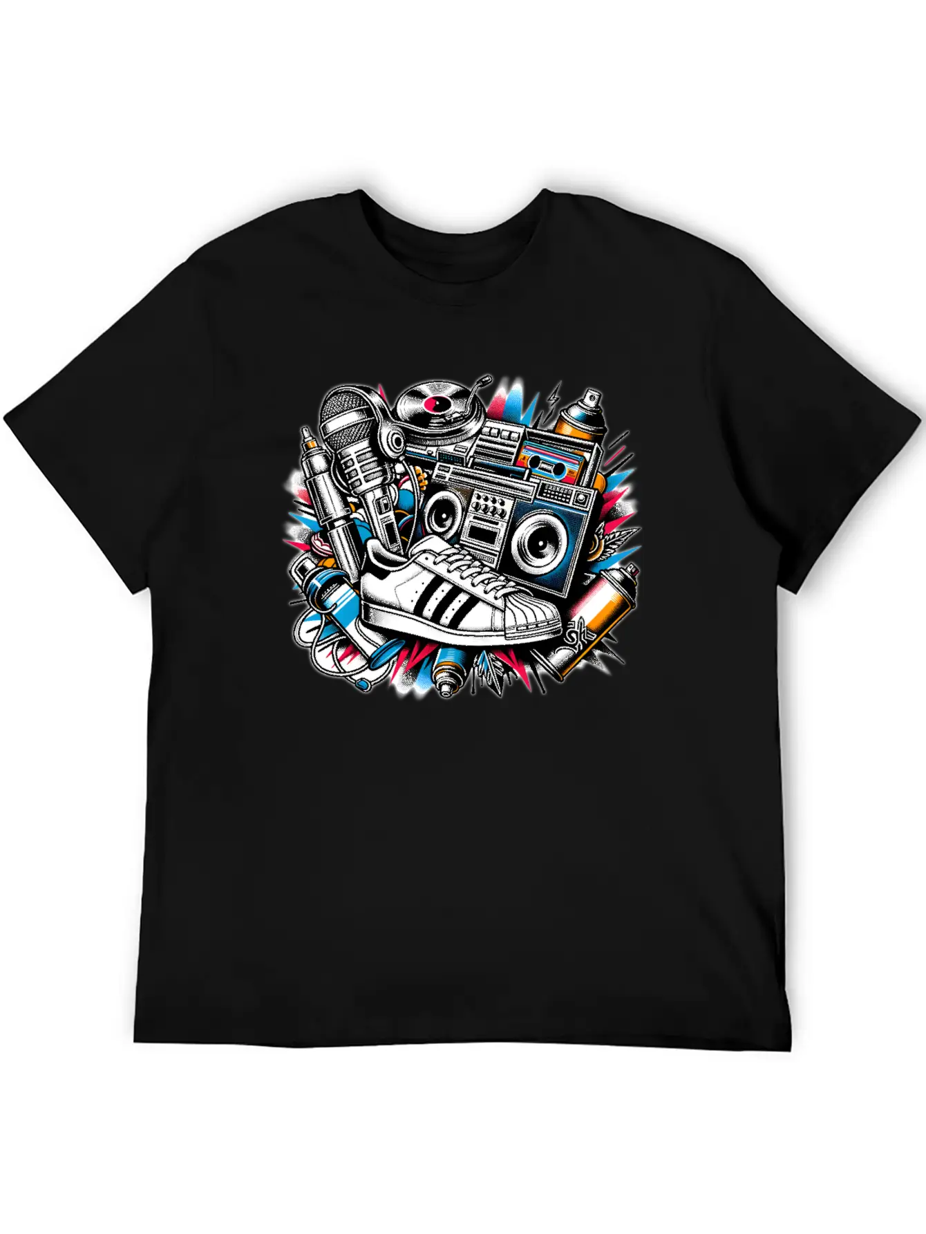 AI 1980s Hip Hop Collage Stylish Everyday T-Shirt – Unisex Basic Cotton Tee