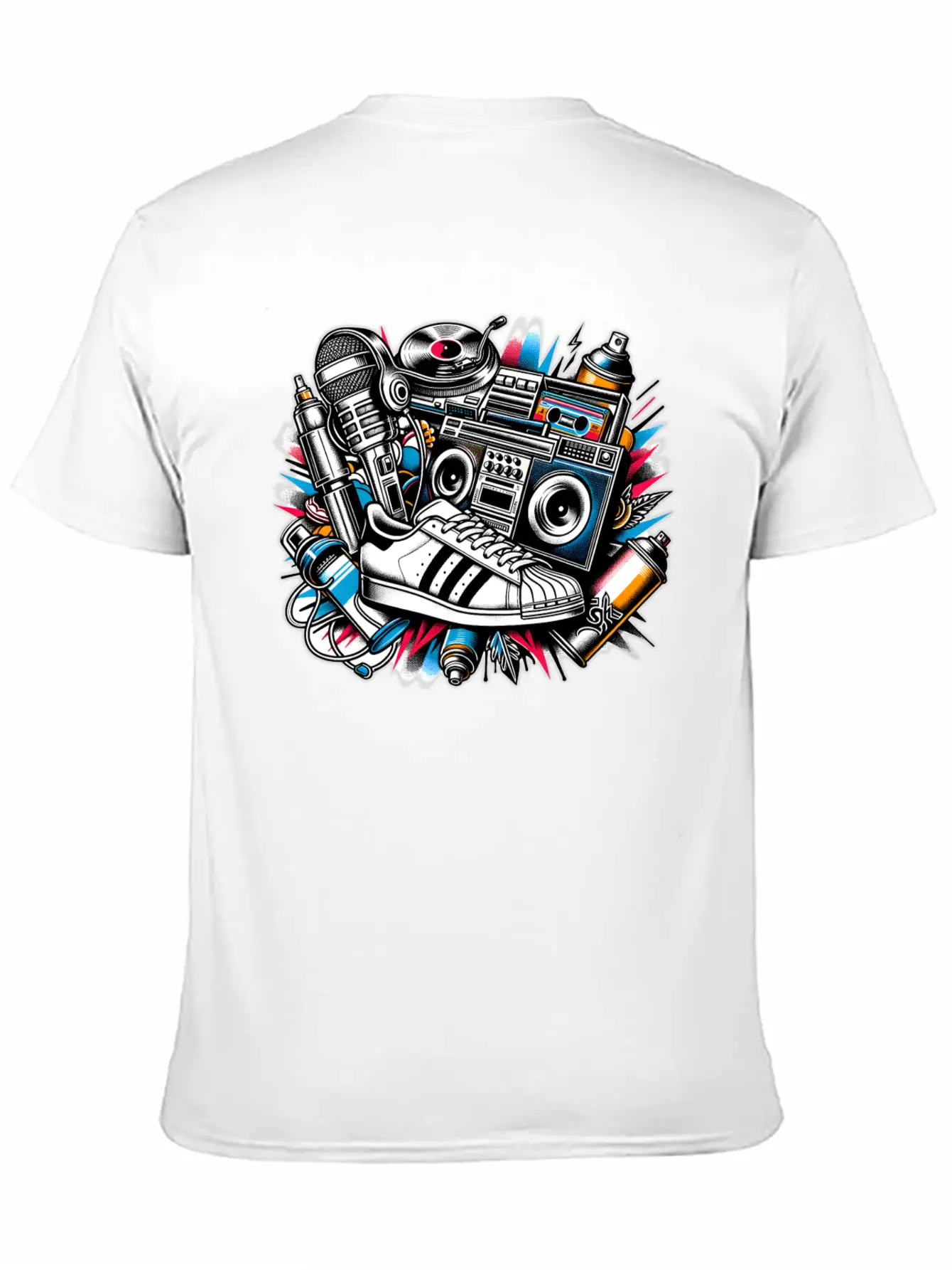 AI 1980s Hip Hop Collage Stylish Everyday T-Shirt – Unisex Basic Cotton Tee