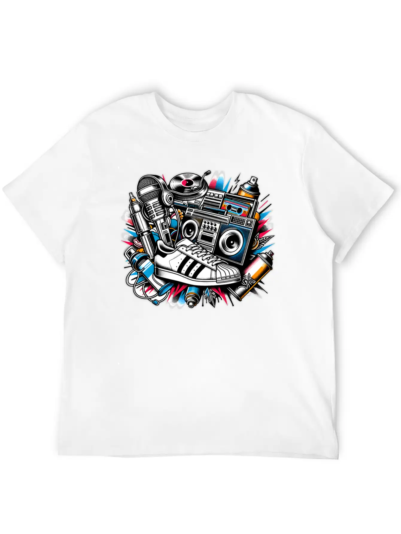 AI 1980s Hip Hop Collage Stylish Everyday T-Shirt – Unisex Basic Cotton Tee