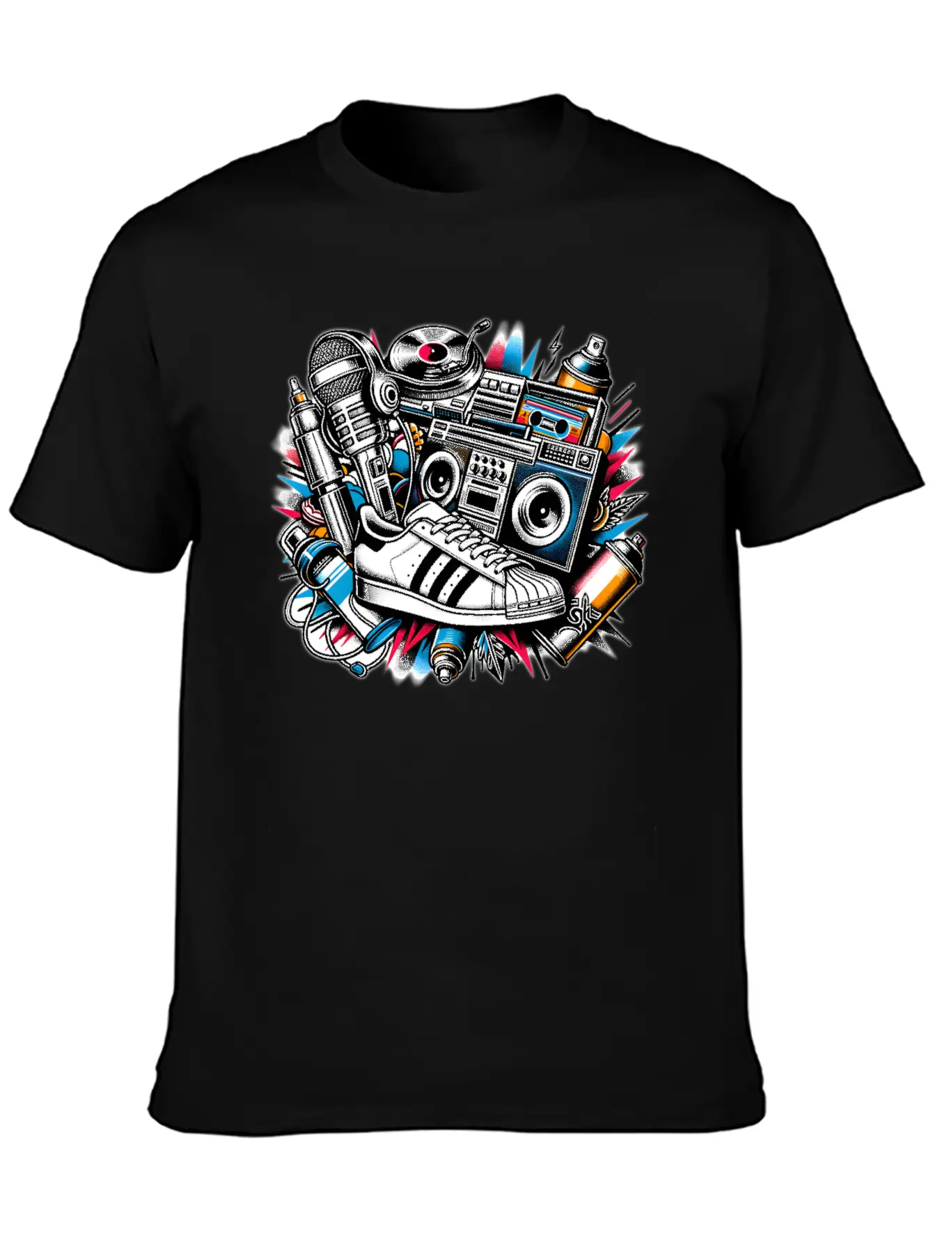 AI 1980s Hip Hop Collage Stylish Everyday T-Shirt – Unisex Basic Cotton Tee
