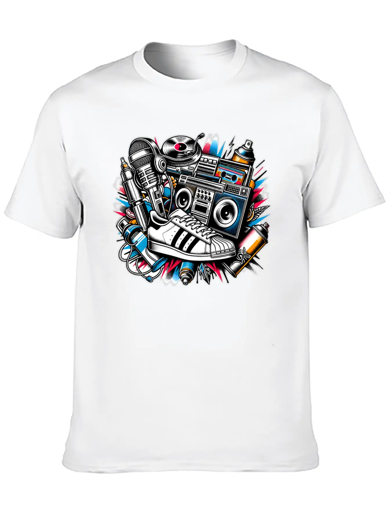AI 1980s Hip Hop Collage Stylish Everyday T-Shirt – Unisex Basic Cotton Tee