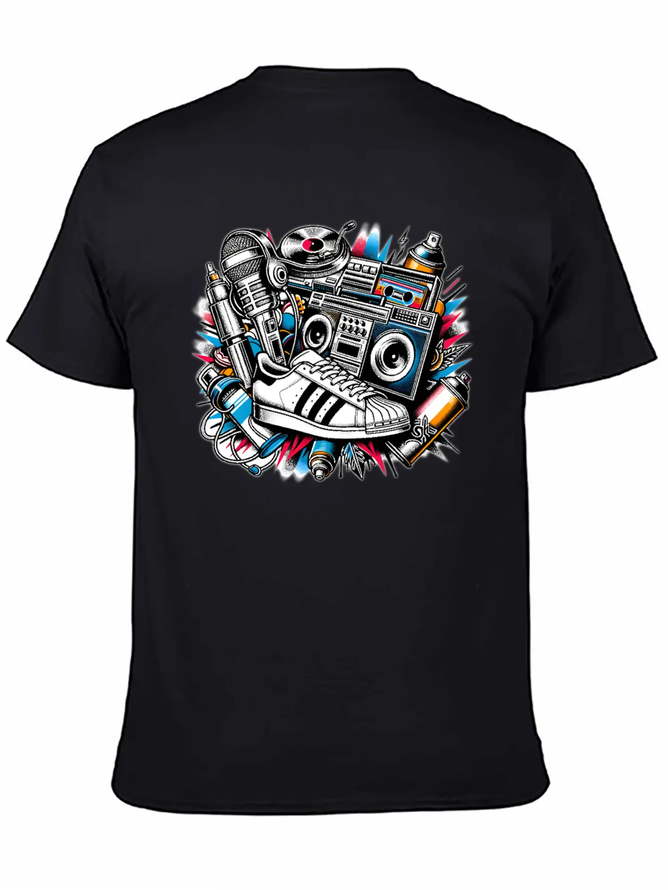 AI 1980s Hip Hop Collage Stylish Everyday T-Shirt – Unisex Basic Cotton Tee