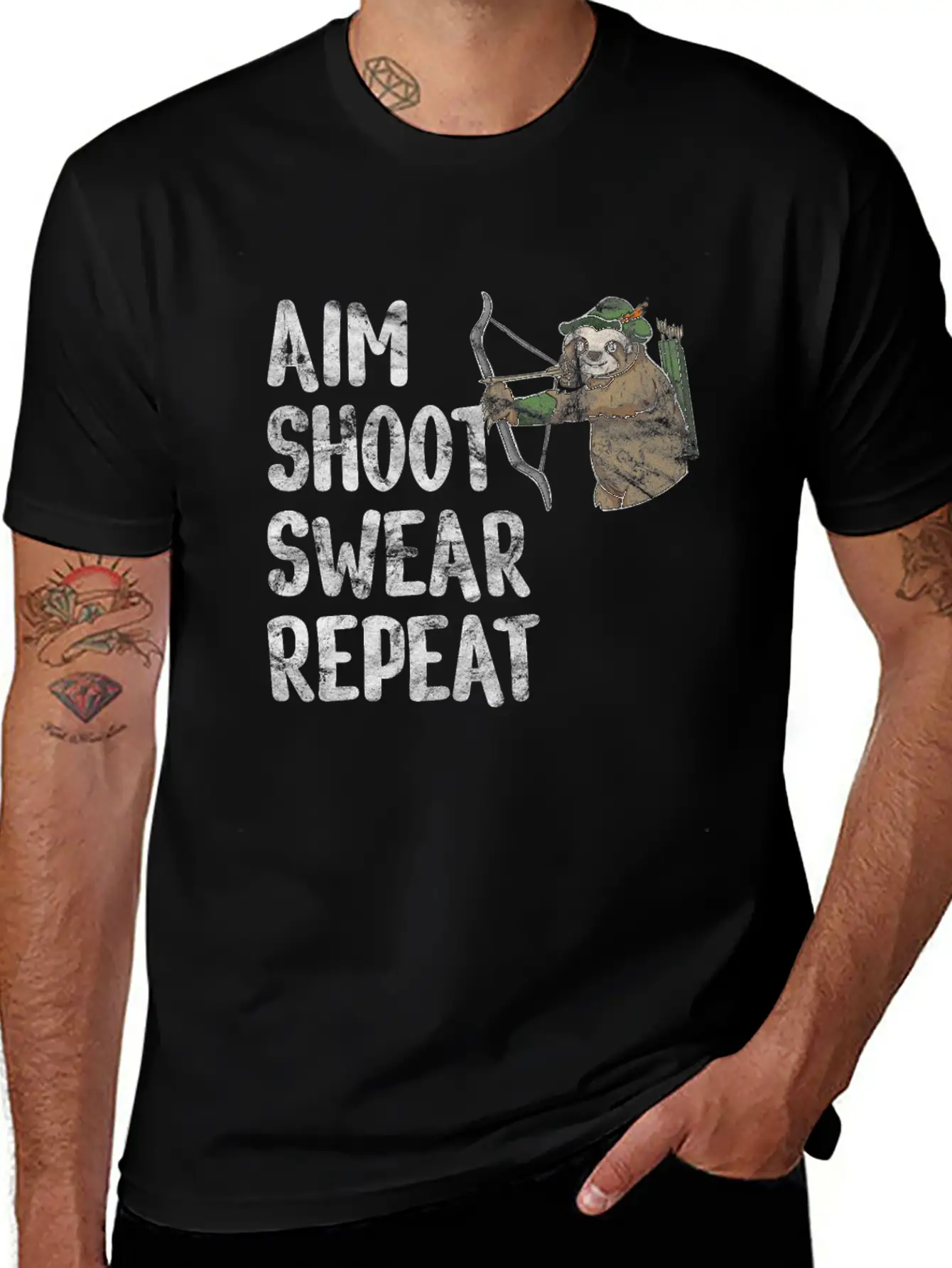Aim Shoot Swear Repeat Sloth Bow Archery Basic Graphic T-Shirt – Daily Comfort In Soft Cotton