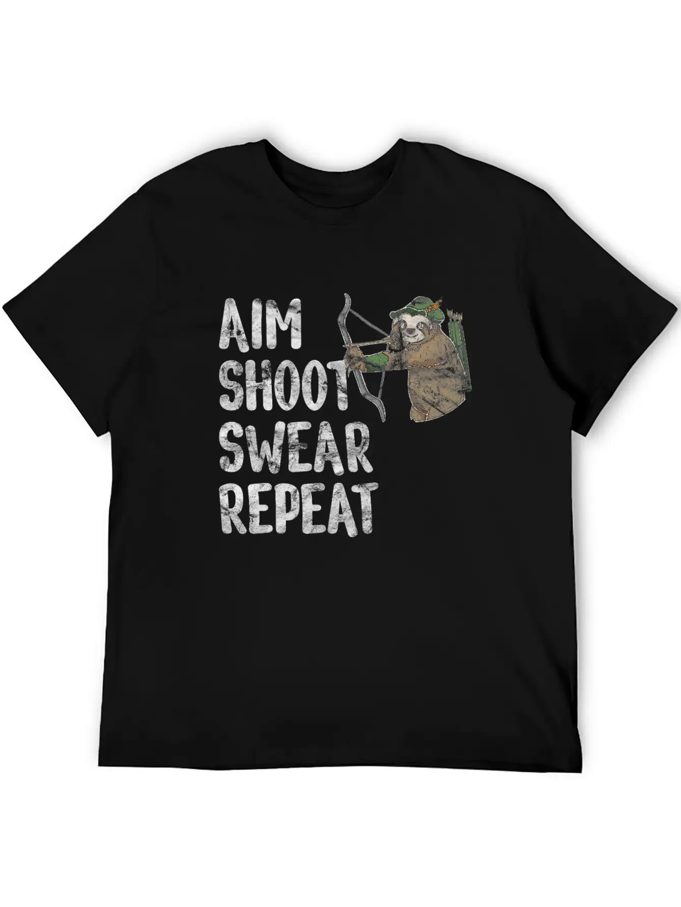 Aim Shoot Swear Repeat Sloth Bow Archery Basic Graphic T-Shirt – Daily Comfort In Soft Cotton