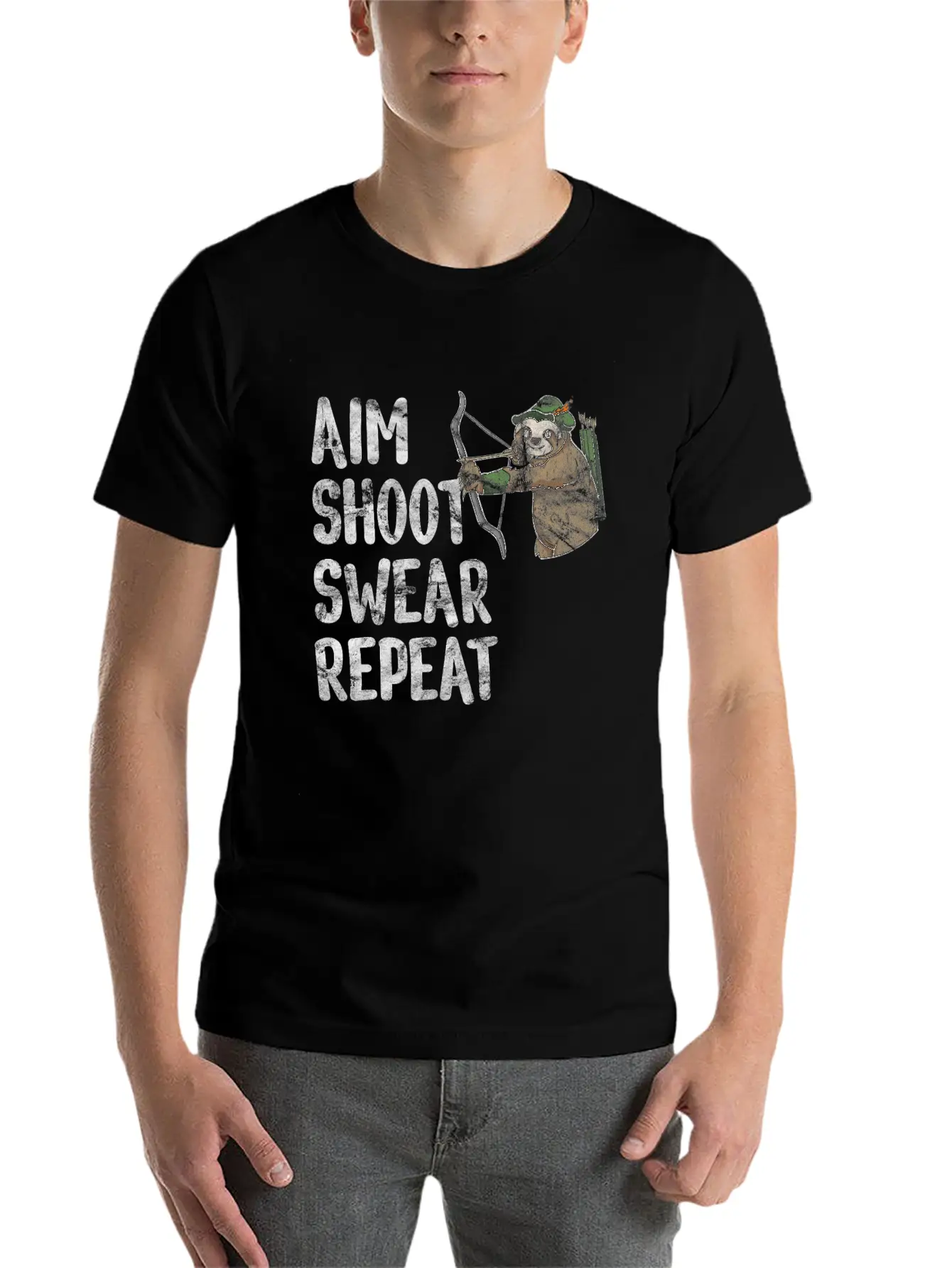 Aim Shoot Swear Repeat Sloth Bow Archery Basic Graphic T-Shirt – Daily Comfort In Soft Cotton