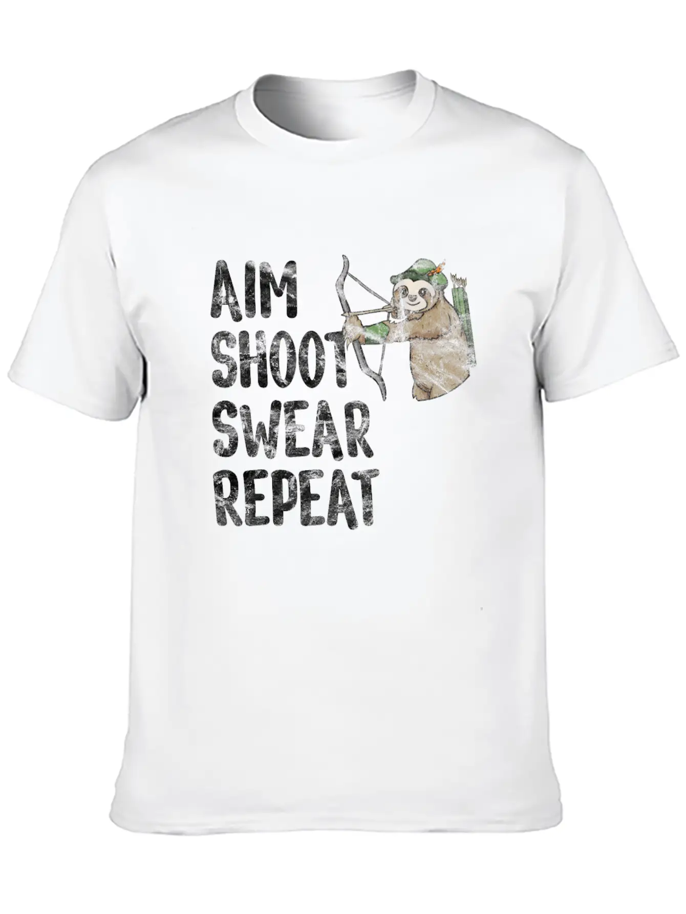 Aim Shoot Swear Repeat Sloth Bow Archery Basic Graphic T-Shirt – Daily Comfort In Soft Cotton